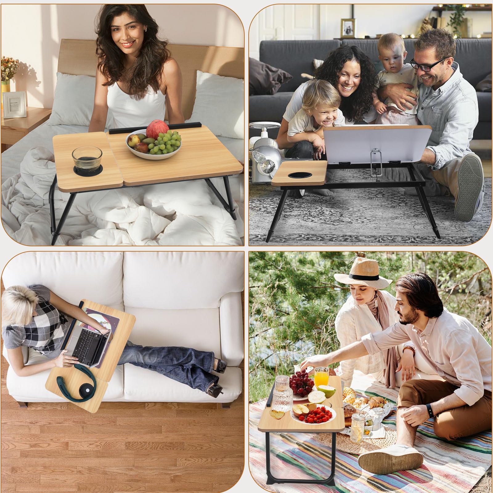 Adjustable Laptop Desk for Bed - Portable Foldable Bed Table with Cup Holder, Laptop Stand & Writing Tray - Perfect for Working, Studying, Reading & Eating in Bed or on the Couch