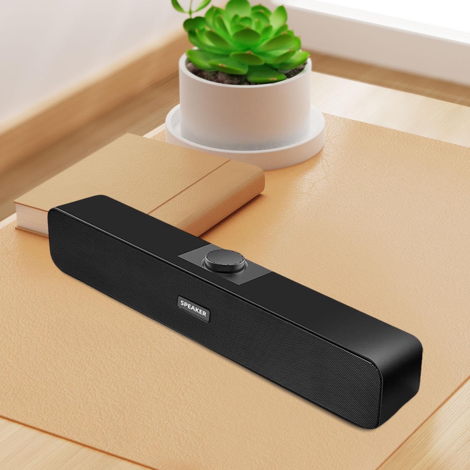 BaotyJie 6W Compact Black Soundbar Speaker with AUX Input - Perfect for Home, Gaming, Desktop Computer & Laptop | Enhance Your Audio Experience for Movies, Music & Video Calls