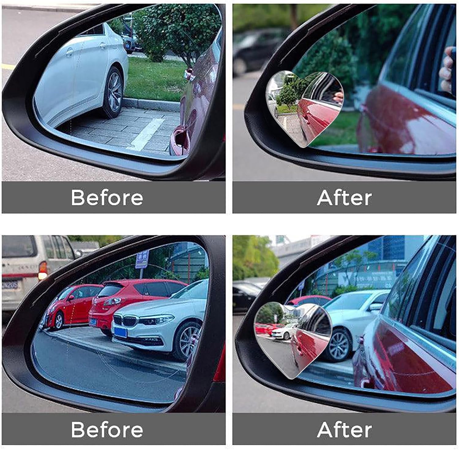 Heart Shaped Blind Spot Mirrors for Cars - Frameless 360° Wide Angle Convex Rearview Mirrors (1 Pair) - Cute Heart Design for Enhanced Safety & Style - Perfect for Compact Cars, SUVs & Trucks