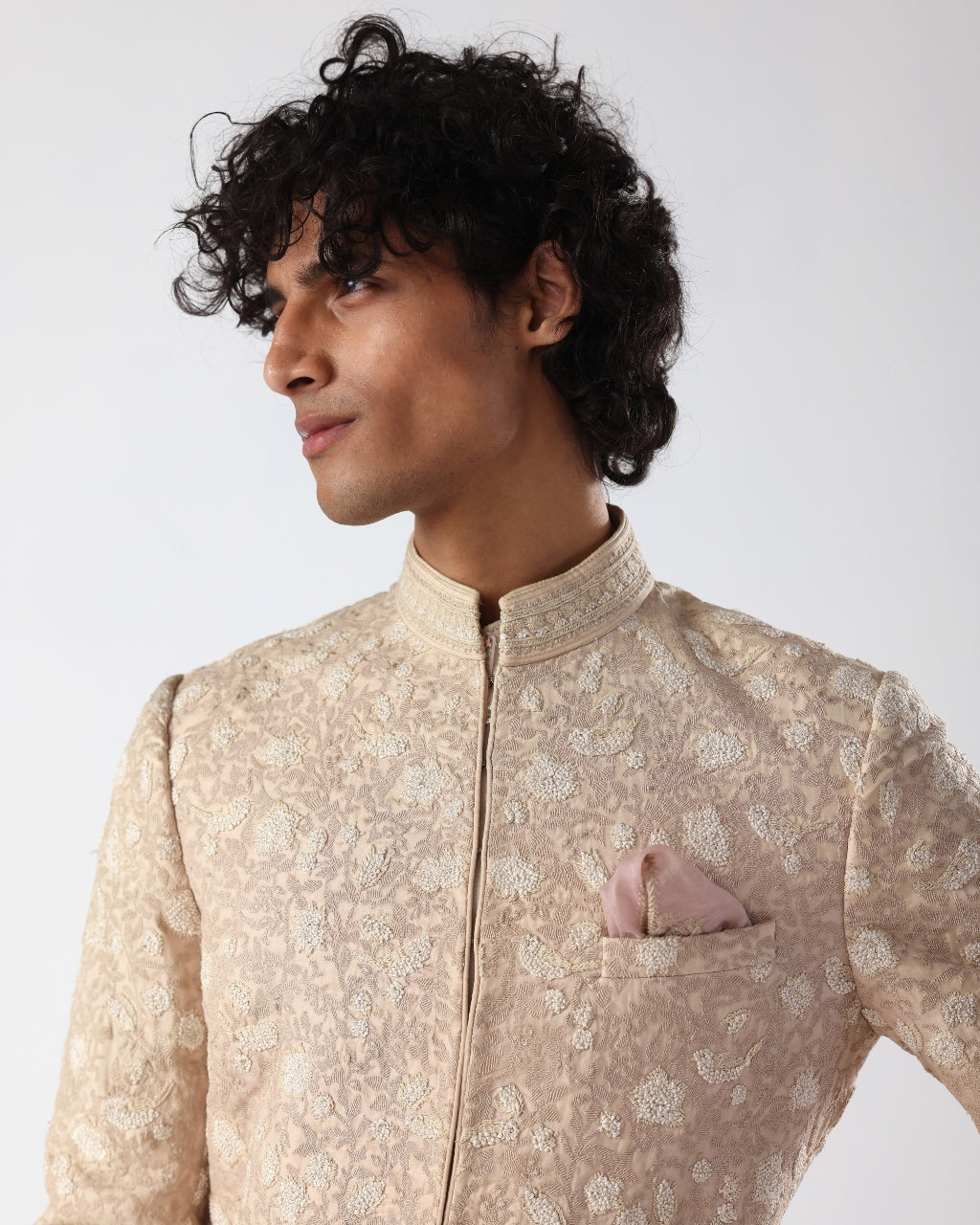 Elegant Beige & Pink Thread Embroidered Sherwani for Men | Traditional Indian Wedding Attire | Perfect for Weddings, Festivals & Special Occasions