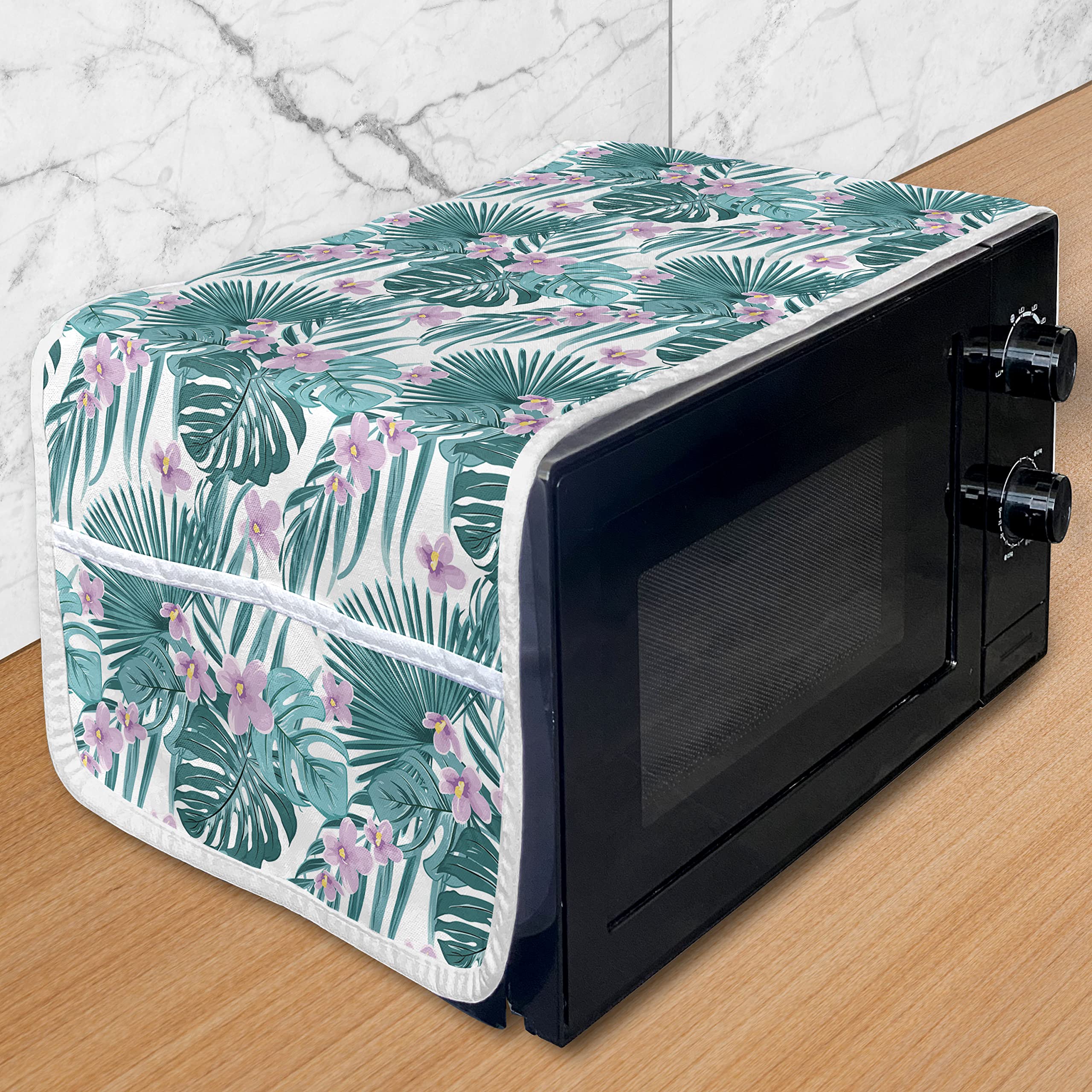 Ambesonne Tropical Microwave Cover - Waterproof Kitchen Organizer with Pockets, 36
