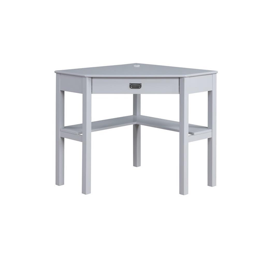 Linon Peggy Gray Wooden Corner Desk with Drawer - Compact Home Office Desk for Small Spaces, Study & Workstation