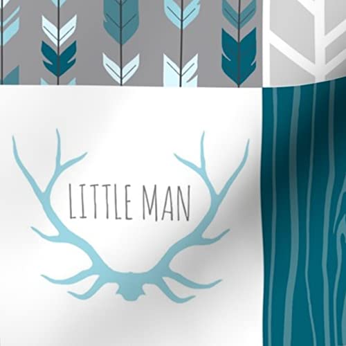 Premium Spoonflower Upholstery Velvet Fabric by The Yard - Woodland Blue Grey Teal Deer Antlers Arrows Woodgrain Print for Home Decor, Quilting & Apparel | Perfect for DIY Furniture, Curtains & Fashion Accessories