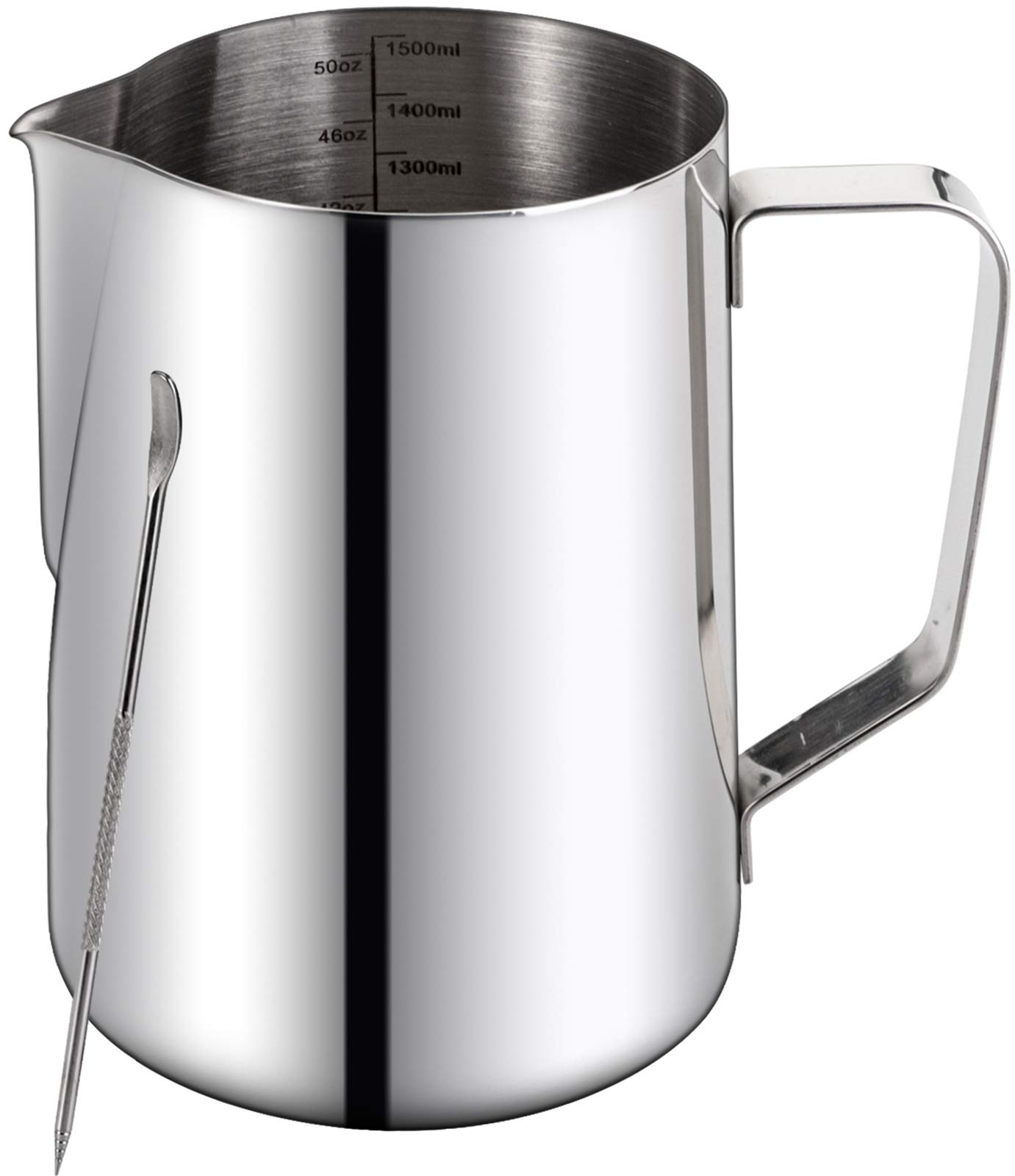 Nicunom 50oz Stainless Steel Milk Frothing Pitcher with Decorating Art Pen - Professional Coffee Tool for Espresso Machines, Perfect for Latte Art, Cappuccino & Steamed Milk - Ideal for Home Baristas & Coffee Shops