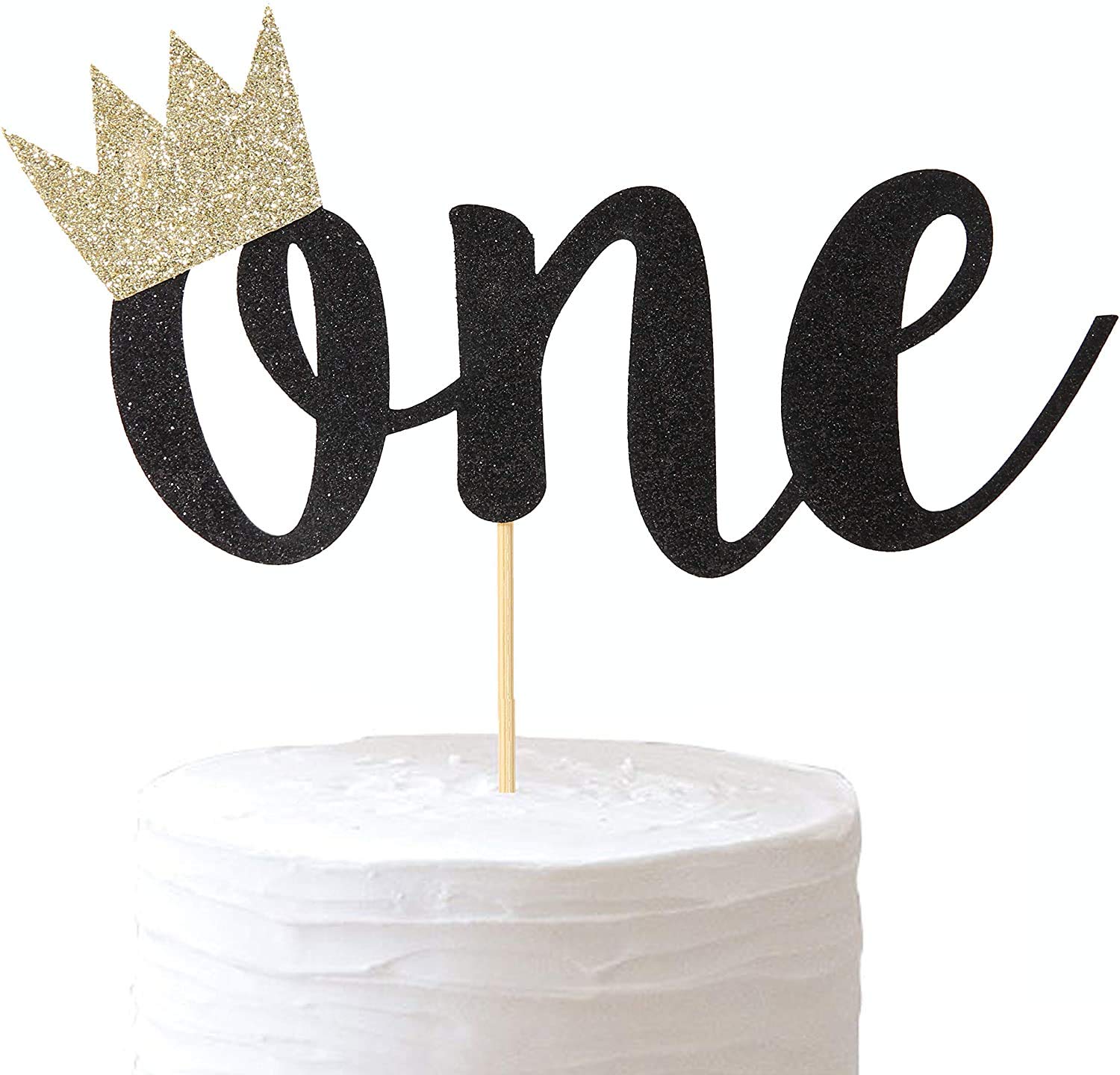 Festiko Gold Real Glitter Card-Stock Cake Topper - 1st Birthday Cake Decorations, First Birthday Party Supplies (Black) - Perfect for Baby Showers, Birthday Cakes & Special Celebrations