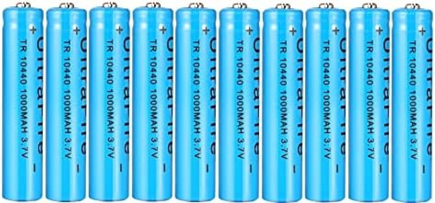 10440 1000mAh 3.7V Rechargeable Lithium-Ion Button Top Battery (10-Pack) - Compatible with Flashlights, LED Torches, and Emergency Lights | Perfect for Camping, Hiking & Power Outages