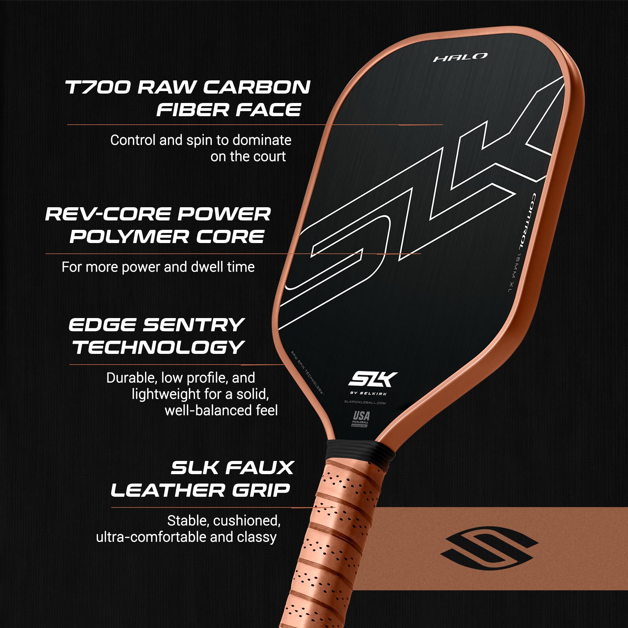 Selkirk Sport SLK Halo Raw Carbon Fiber Pickleball Paddle - Premium USA-Designed Paddle for Power & Control | Choose T700 Carbon Fiber, 18K Ultraweave or Kevlar Linkweave Models | Perfect for Competitive Play & Recreational Pickleball Games