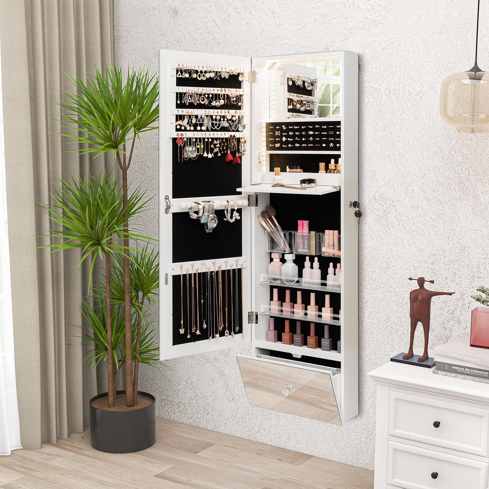 Charmaid Wall Mounted Jewelry Cabinet with Full Length Mirror - 47.2