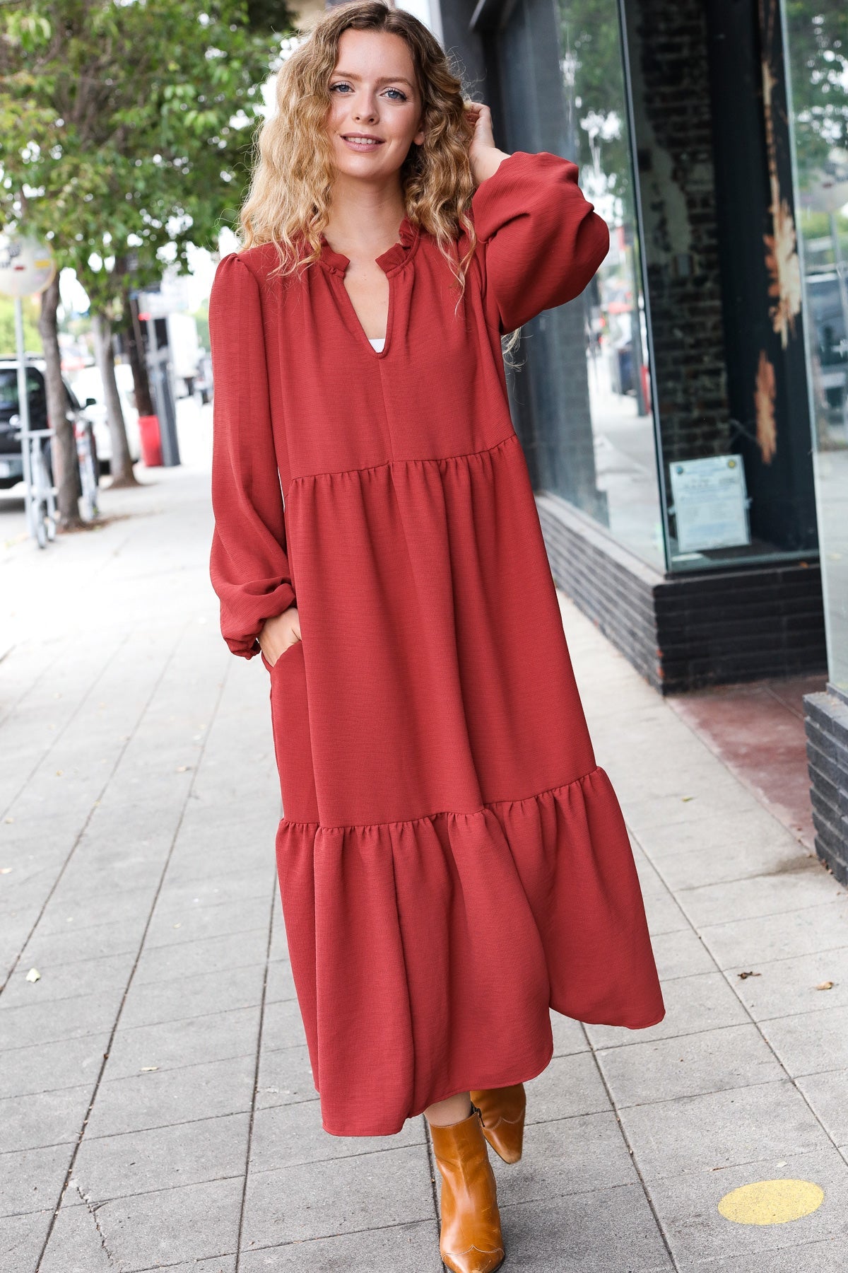 Lock Eyes Spice Notched Neck Frill Hem Tiered Maxi Dress - Elegant Summer Beach Wedding Party Dress for Women