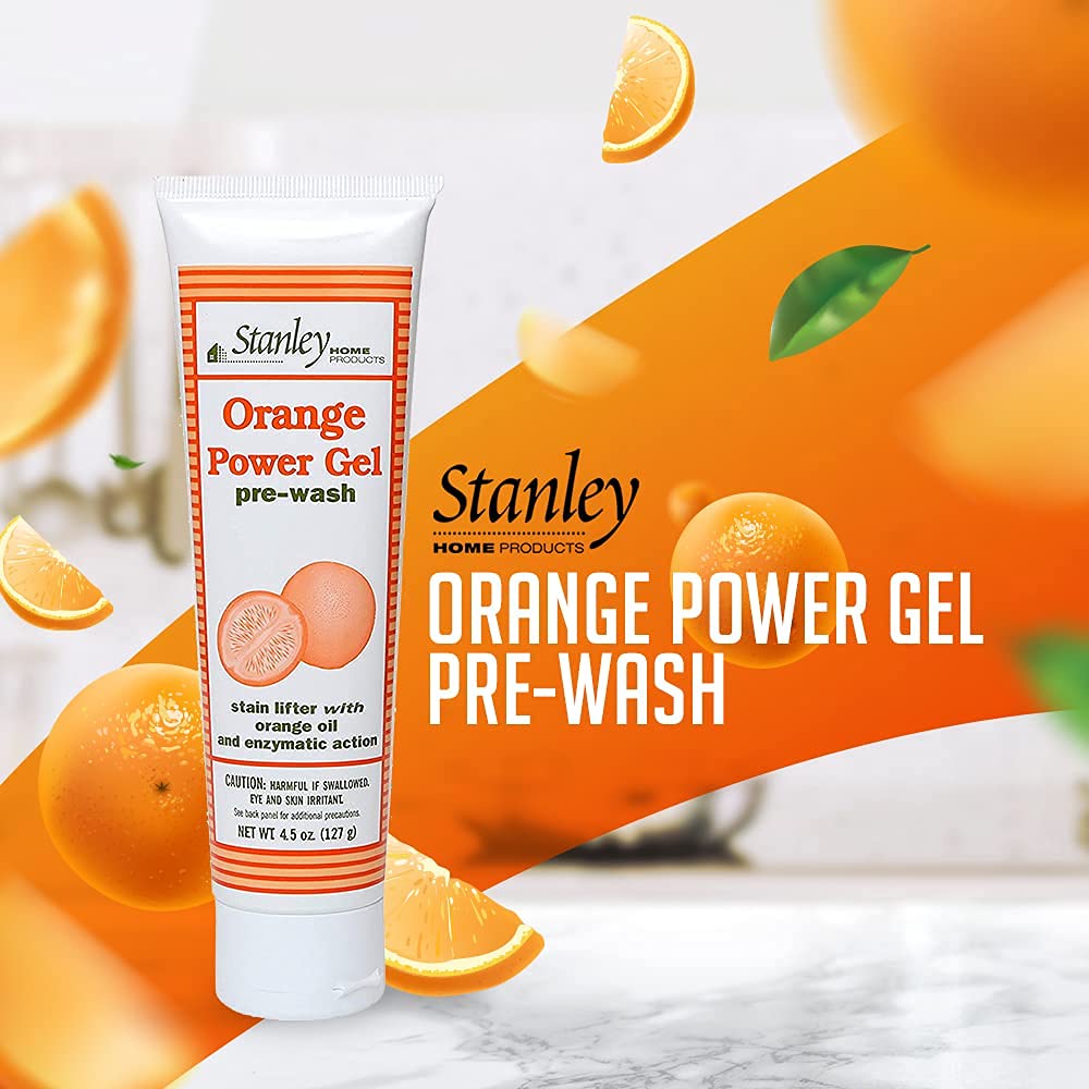 Stanley Orange Power Gel Pre Wash Laundry Stain Remover - 6 Pack | Fast-Acting Spot Treatment for Tough Stains Like Blood, Oil & Grease | Instantly Cleans & Deodorizes Fabrics | Perfect for Sports Uniforms, Work Clothes & Household Linens