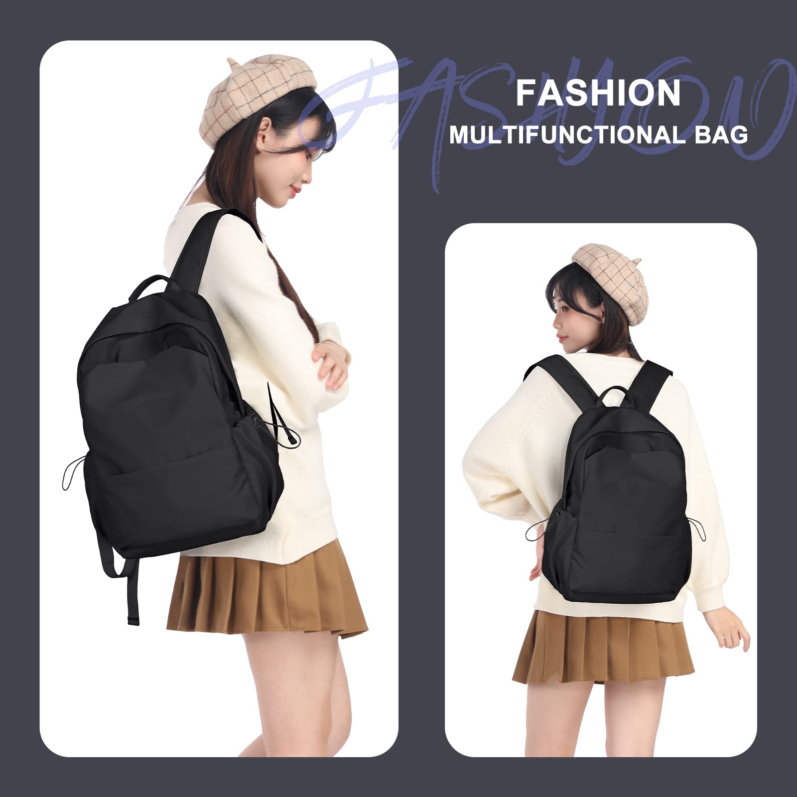 Stylish Black Backpack for Women & Men - Waterproof Small School Backpack for College, Gym & Travel - Durable Book Bag for Daily Use, Commuting & Outdoor Activities