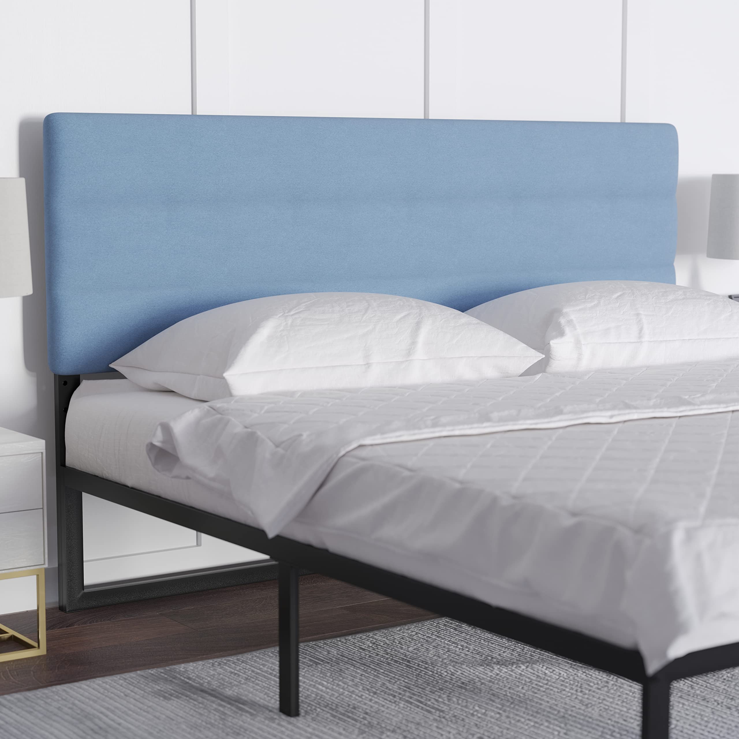 Emma & Oliver Gannon King Headboard - Blue Fabric Upholstered Adjustable Height Bed Headboard - Easy 30-Min Assembly - Fits Most Bed Frames (Not Included) - Perfect for Master Bedroom Decor & Guest Room Upgrade