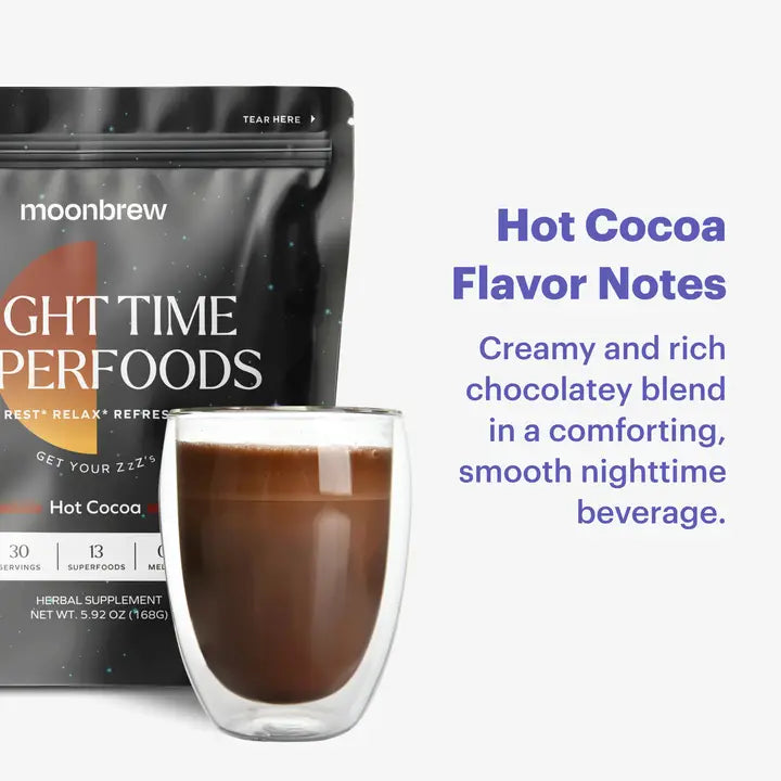 Moonbrew Night Time Tea with Cocoa Blend - Relaxing Herbal Tea for Sleep & Stress Relief - Perfect for Evening Relaxation & Bedtime Rituals