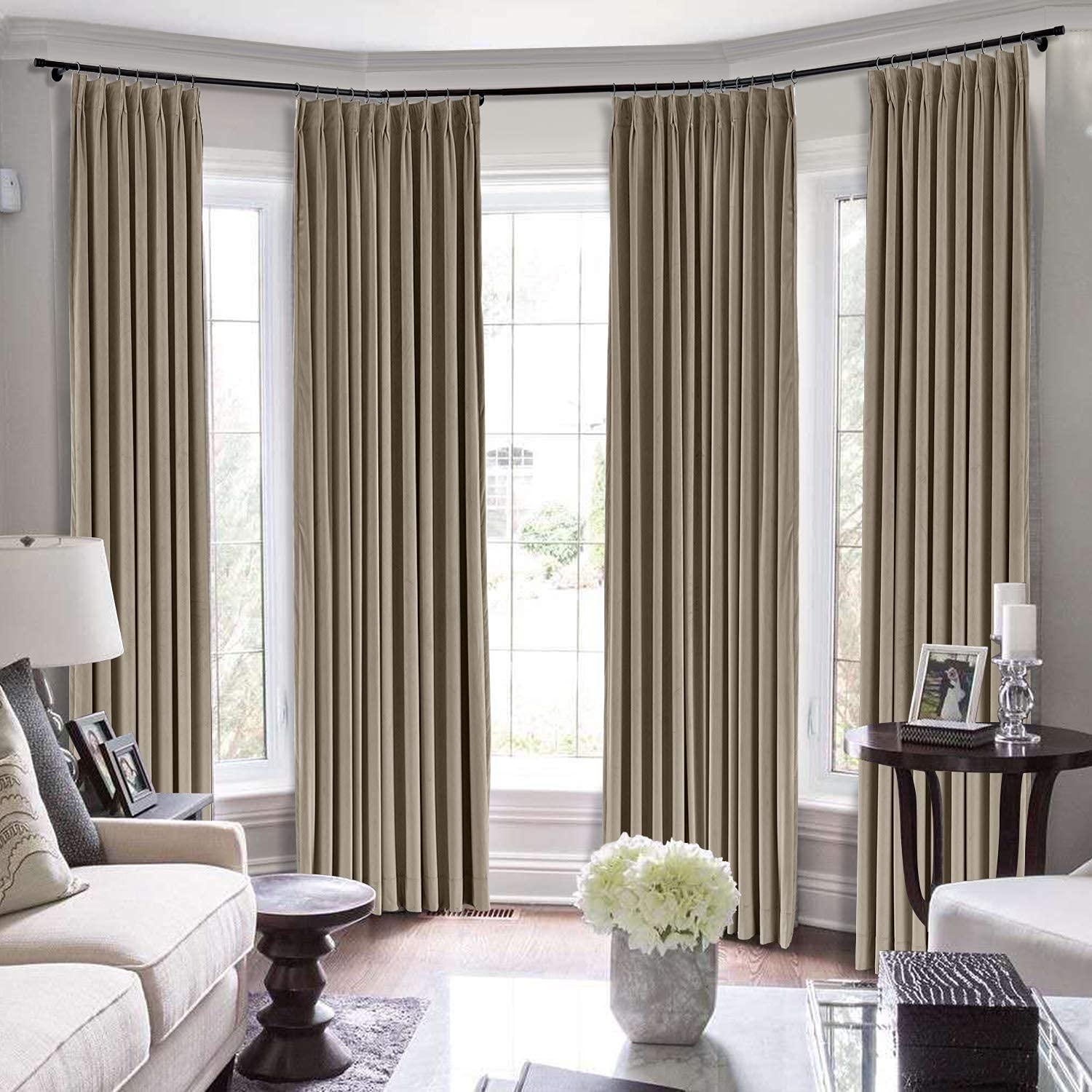 Double Pinch Pleat Blackout Curtains 60x228 Inches - Extra Long Solid Taupe Drapes for 2 Story Windows, Theater Room, Office & Room Dividers - Thermal Insulated Polyester Fabric for Privacy & Light Control