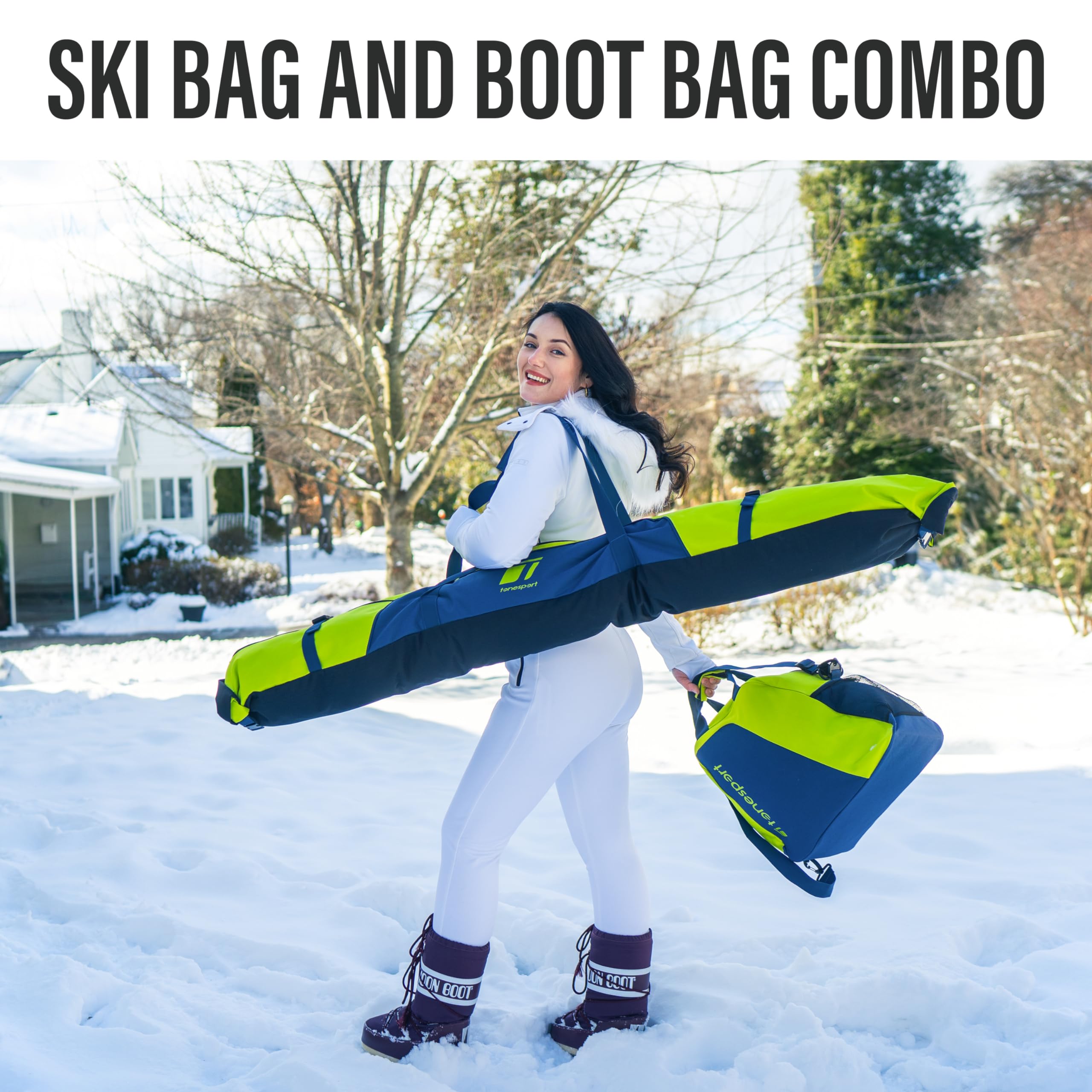 **Durable Ski Bag & Boot Bag Combo for Air Travel - Lightweight Unpadded Snow Ski Bag Fits Skis Up to 180cm - Perfect for Winter Sports & Ski Trips**