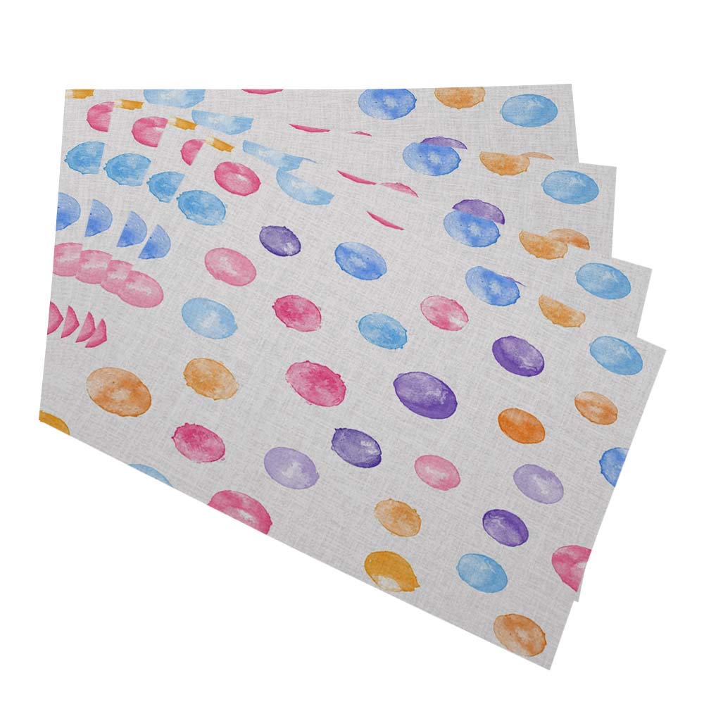 HOSNYE Set of 4 Watercolor Dot Placemats - 12x18 Inch Cotton Linen Table Mats for Dining, Kitchen & Home Decor - Perfect for Everyday Meals, Dinner Parties & Holiday Gatherings