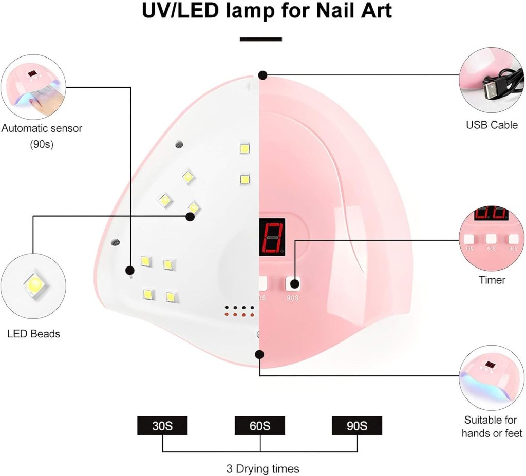 Greenlife 54W UV LED Nail Gel Dryer Lamp - Professional Salon Quality Manicure & Pedicure Light for Fast Curing - Perfect for Home Nail Art, Gel Polish, Acrylic Nails and DIY Beauty Care
