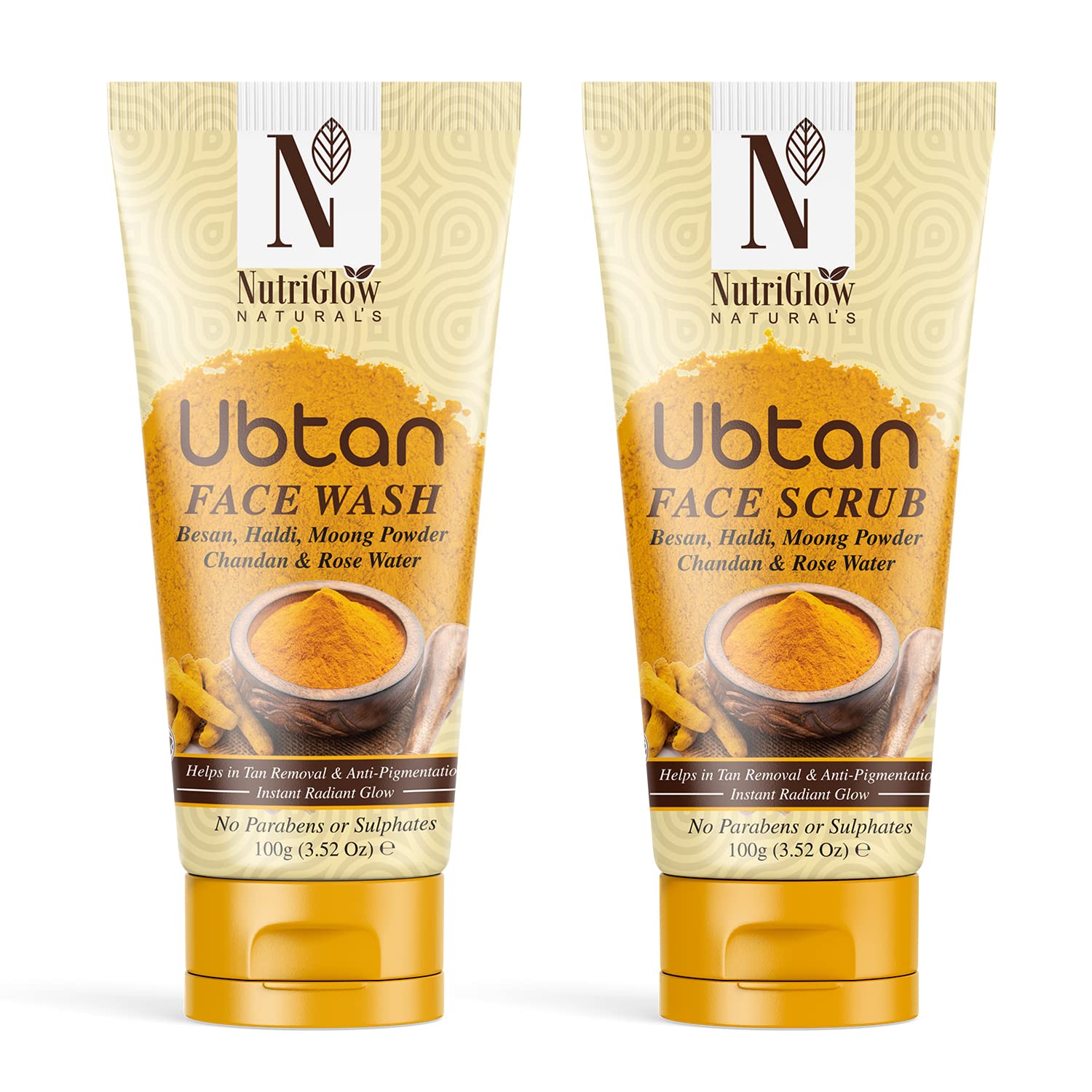 NutriGlow NATURAL'S Ubtan Face Wash & Scrub Set (100g x 2) - Brightening, Tan Removal for Glowing Skin - Daily Skincare Routine for Women & Men