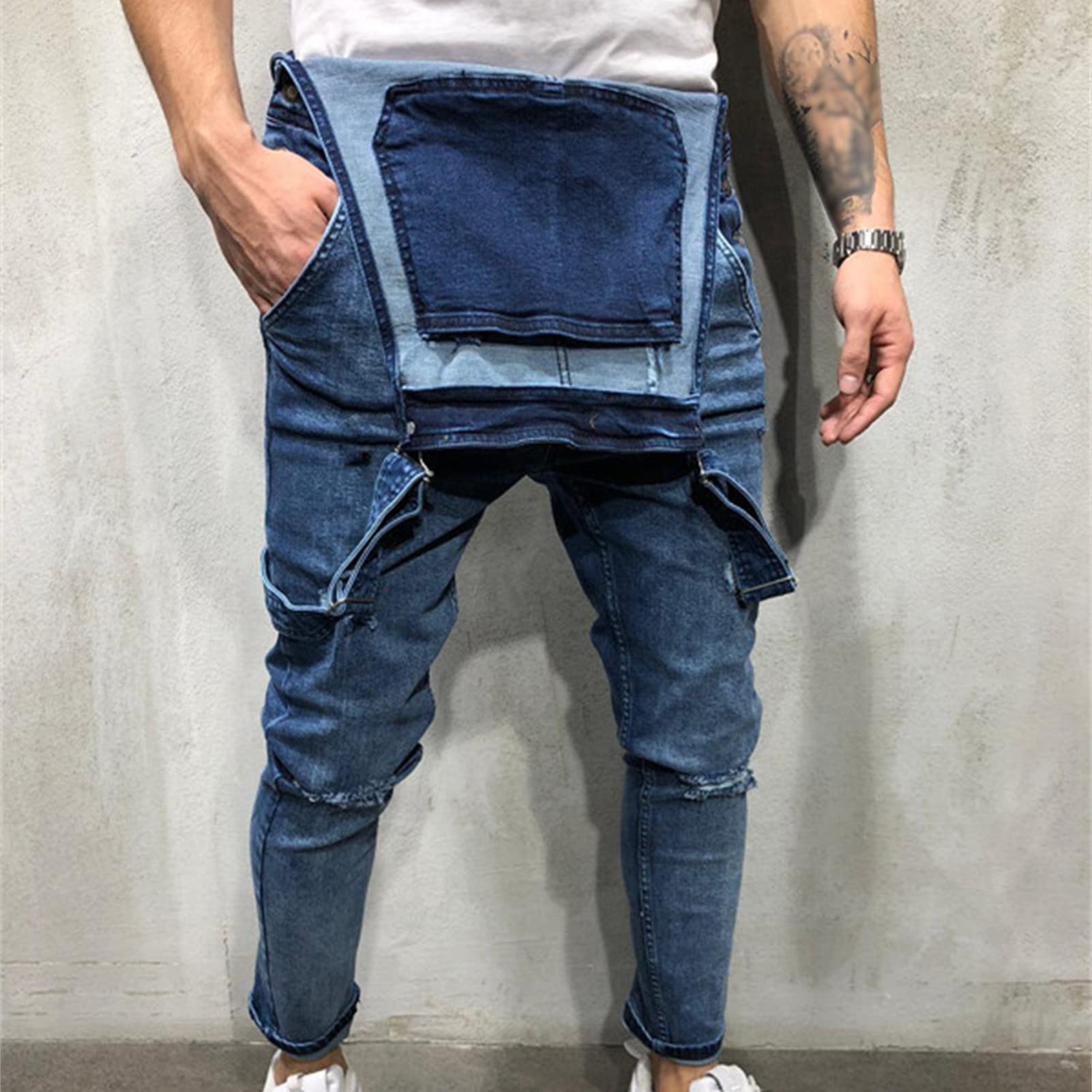 Maiyifu-GJ Men's Ripped Distressed Slim Fit Denim Overalls - Hip Hop Jumpsuit, Retro Bib Jeans for Streetwear & Casual Style (Work, Concert, Vintage Fashion)