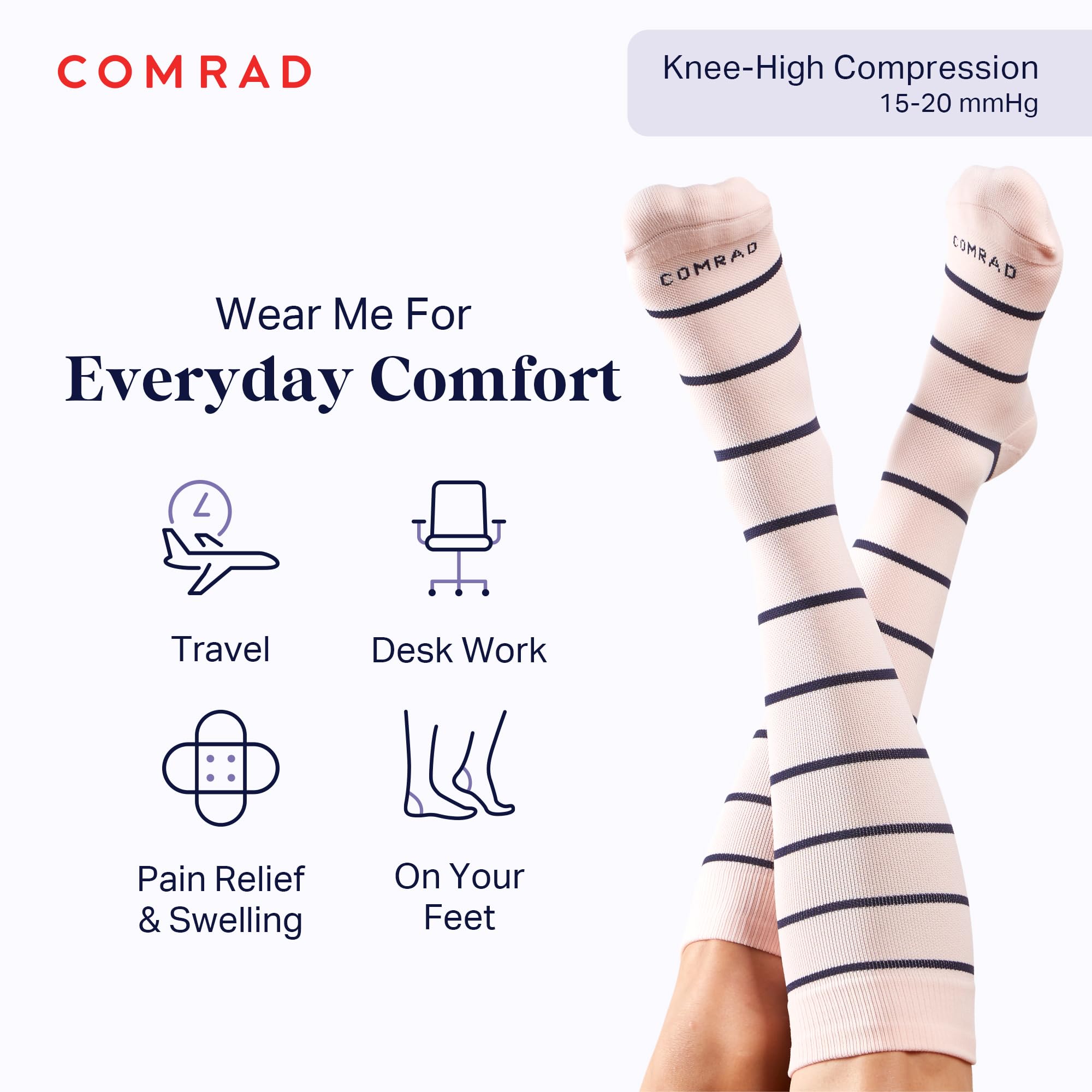 Comrad Nylon Knee High Compression Socks 15-20mmHg - Soft Breathable Graduated Support Socks for Men & Women - Perfect for Running, Travel & Circulation Support