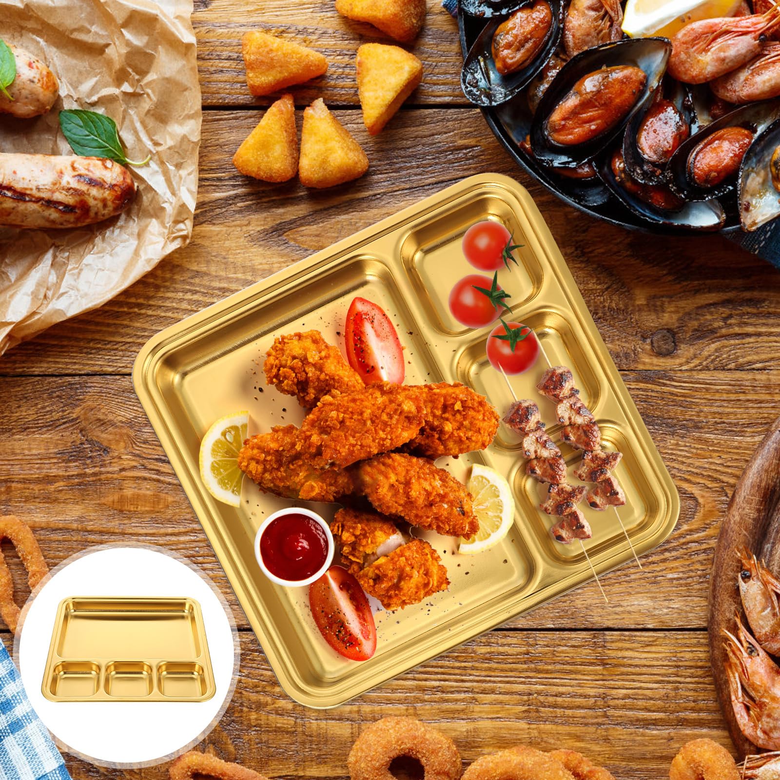 Hemoton Stainless Steel Divided Serving Plate - 3 Compartment Tray for Breakfast, Fruits, Dumplings, Snacks | Durable & Easy Clean Household Dish for Adults | Perfect for Meal Prep, Picnics, and Party Serving