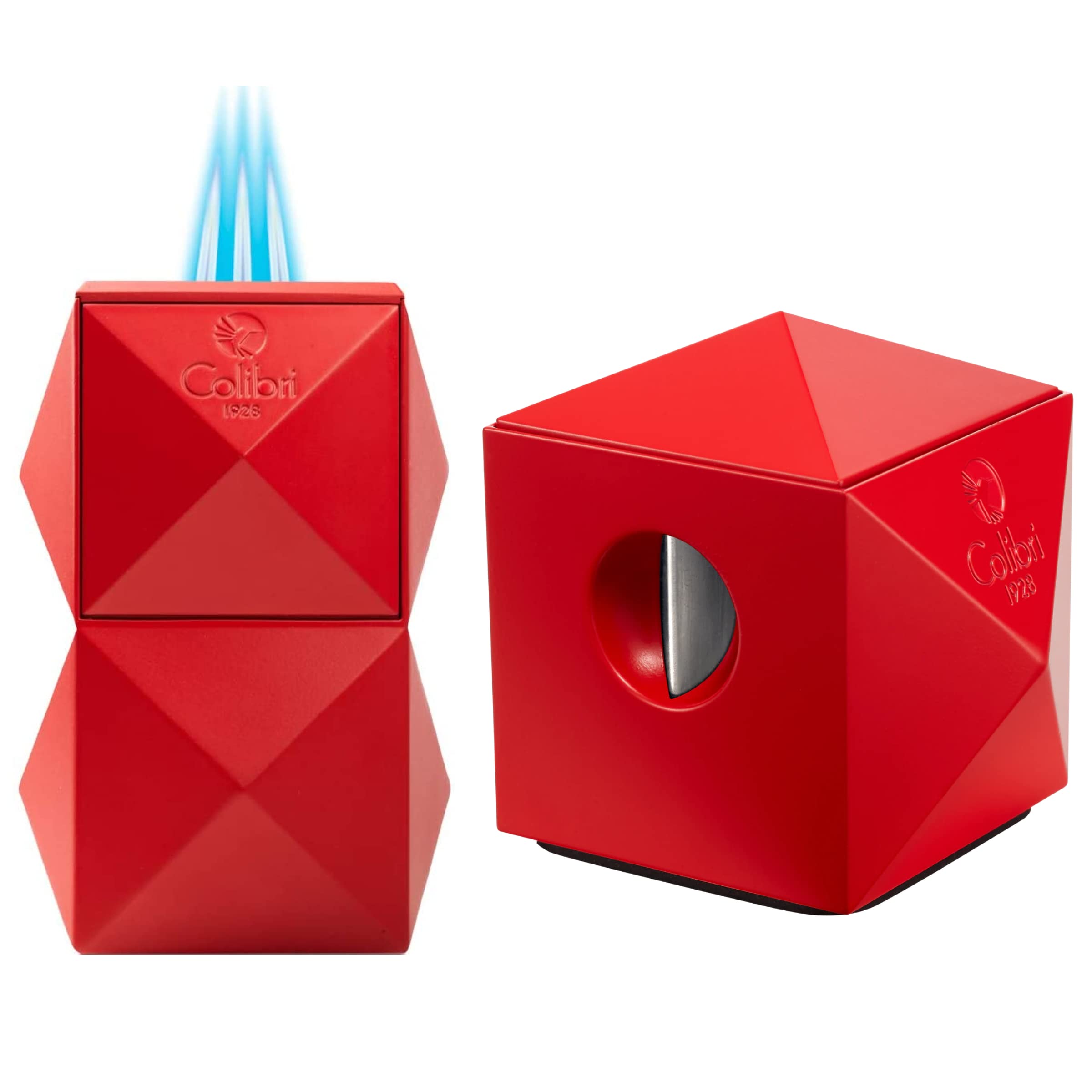 Colibri Quasar 2-in-1 Cutter & Triple Flame Lighter (Red) - Perfect for Cigars, Outdoor Adventures & Gifts