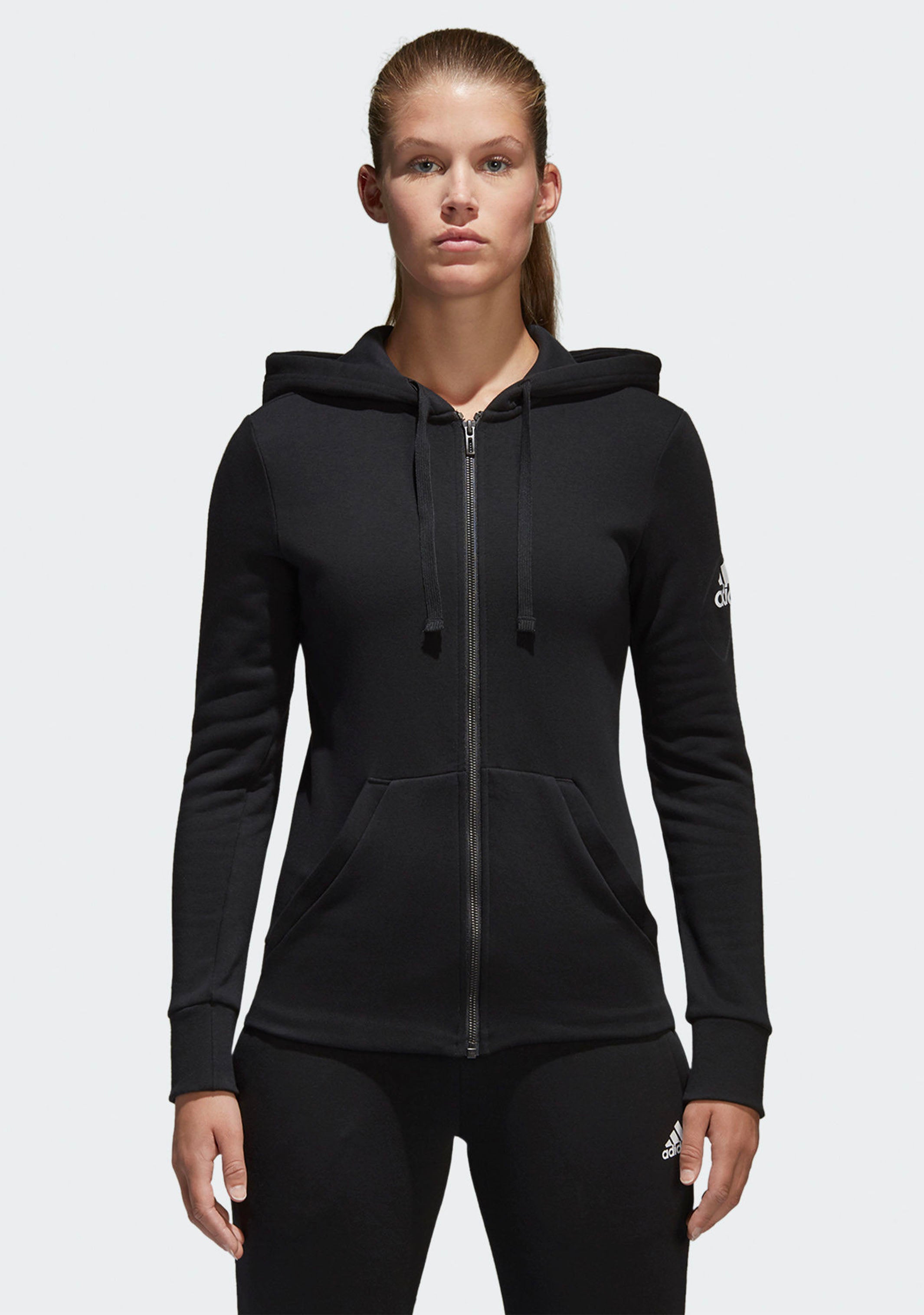 Adidas Women's Essential Solid Full Zip Hoodie - Lightweight Fleece Jacket for Casual Wear, Gym & Outdoor Activities