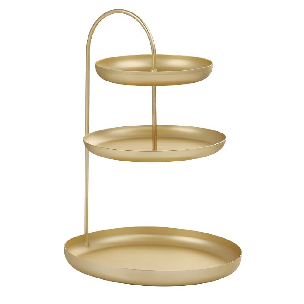 2-Tier Gold Metal Jewelry Tray Organizer - Double Layer Storage for Rings, Earrings, Necklaces & Lipsticks | Perfect for Vanity, Dresser, Travel & Gift Giving