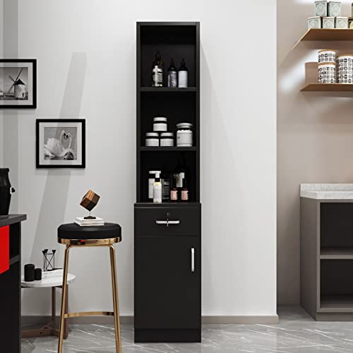 Professional Wall Mounted Salon Station for Hair Stylists - Space-Saving Beauty Furniture with Lockable Storage for Barber Equipment (Black) - Perfect for Home Salons, Barber Shops & Beauty Studios