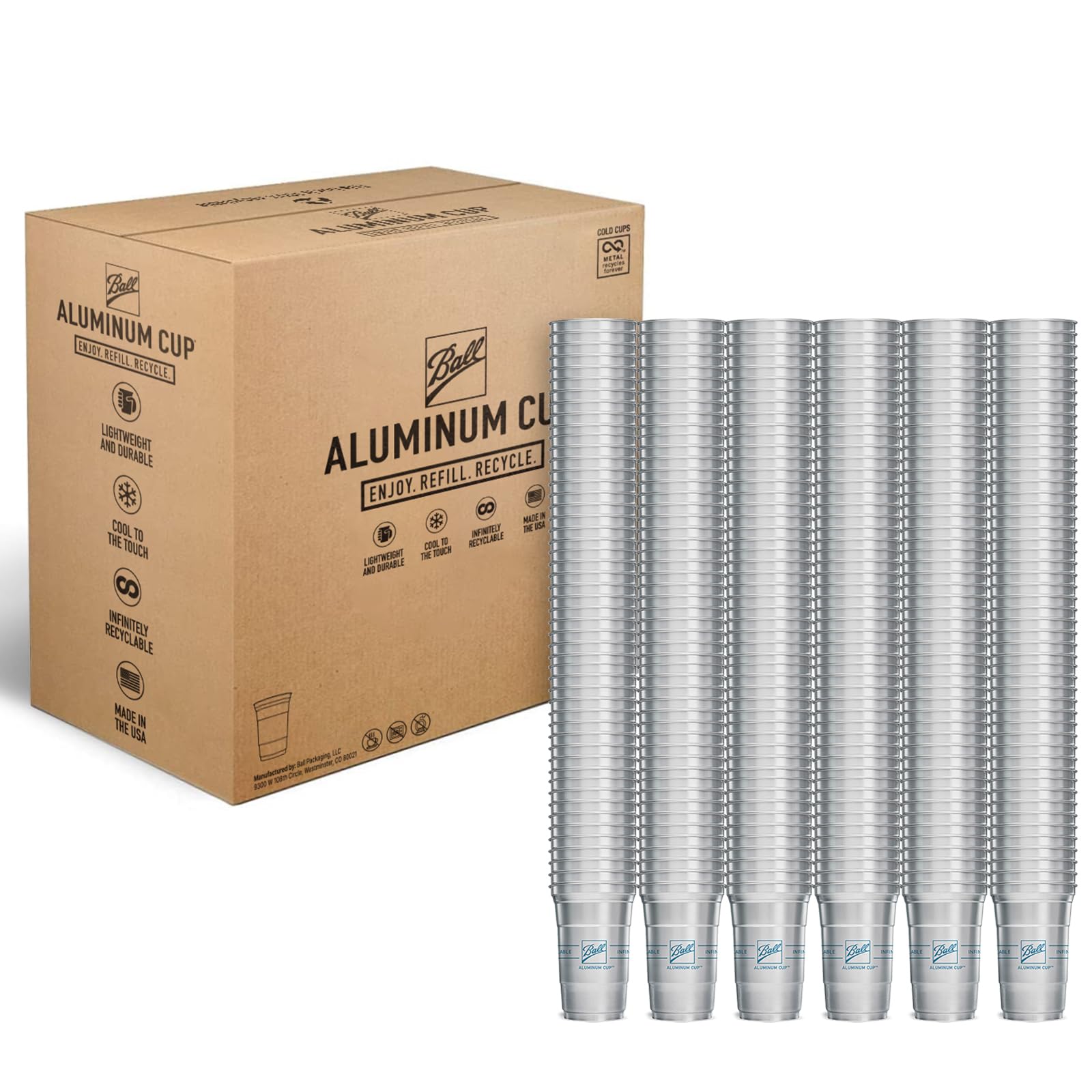 **Ball Aluminum Cup 20 oz - Recyclable Party Cups Bulk Pack (600 Cups) - Durable & Eco-Friendly for Outdoor Events, BBQs, Camping & Tailgating**