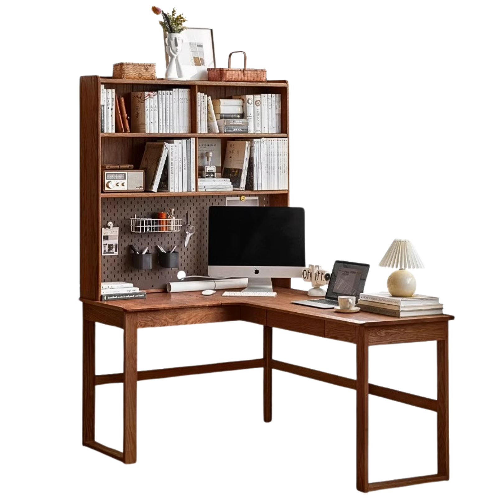 Solid Oak Wood L-Shaped Corner Office Desk - Modern Home & Office Workspace Solution for Productivity & Comfort