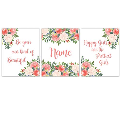 Personalized Watercolor Floral Nursery Wall Art for Baby Girls - Set of 3 Unframed Prints - Perfect for Nursery Decor, Baby Showers & Children's Room Decoration