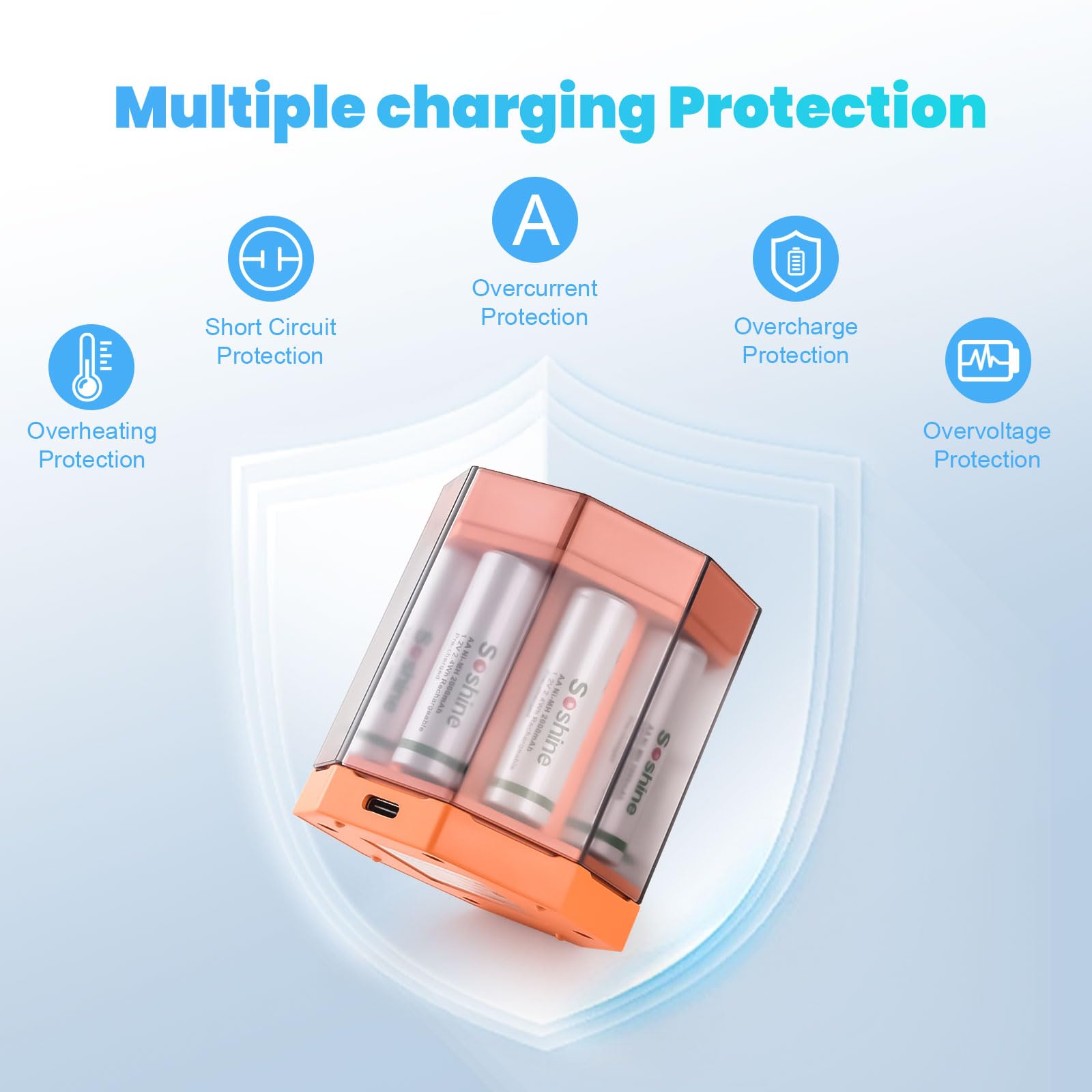 8 Pack 2000mAh Rechargeable AA Batteries with 8-Bay USB Fast Charger - High Capacity Ni-MH Low Self Discharge Batteries Kit (Orange) - Perfect for Cameras, Game Controllers, Toys & Home Electronics