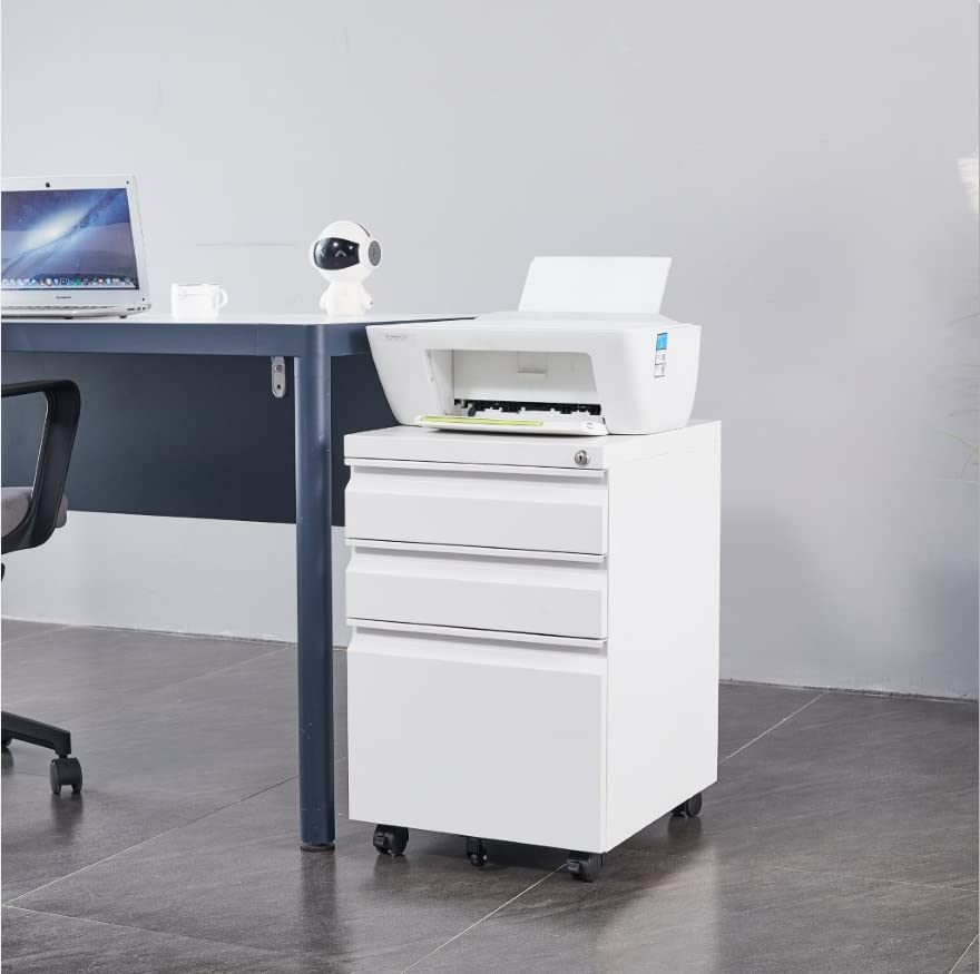 FLEXISPOT 3-Drawer Mobile File Cabinet with Lock Keys - Home Office Under Desk Storage Organizer for Legal/Letter/A4 Files - White | Perfect for Small Spaces & Office Organization