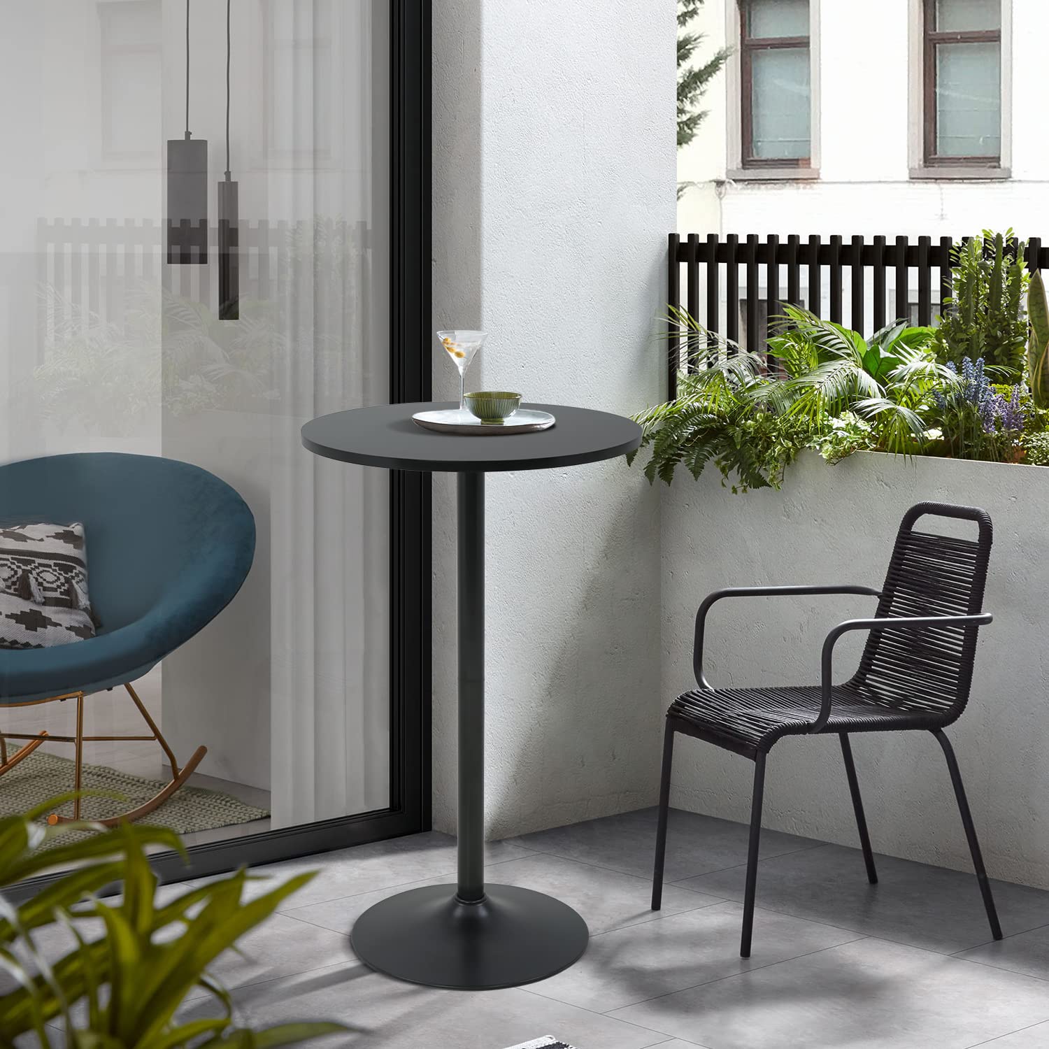 Modern Round Bar Table with Hydraulic Lift - Kitchen & Dining Pub Table for Home, Restaurant, or Bar - Perfect for Small Spaces, Breakfast Nooks & Entertaining Guests