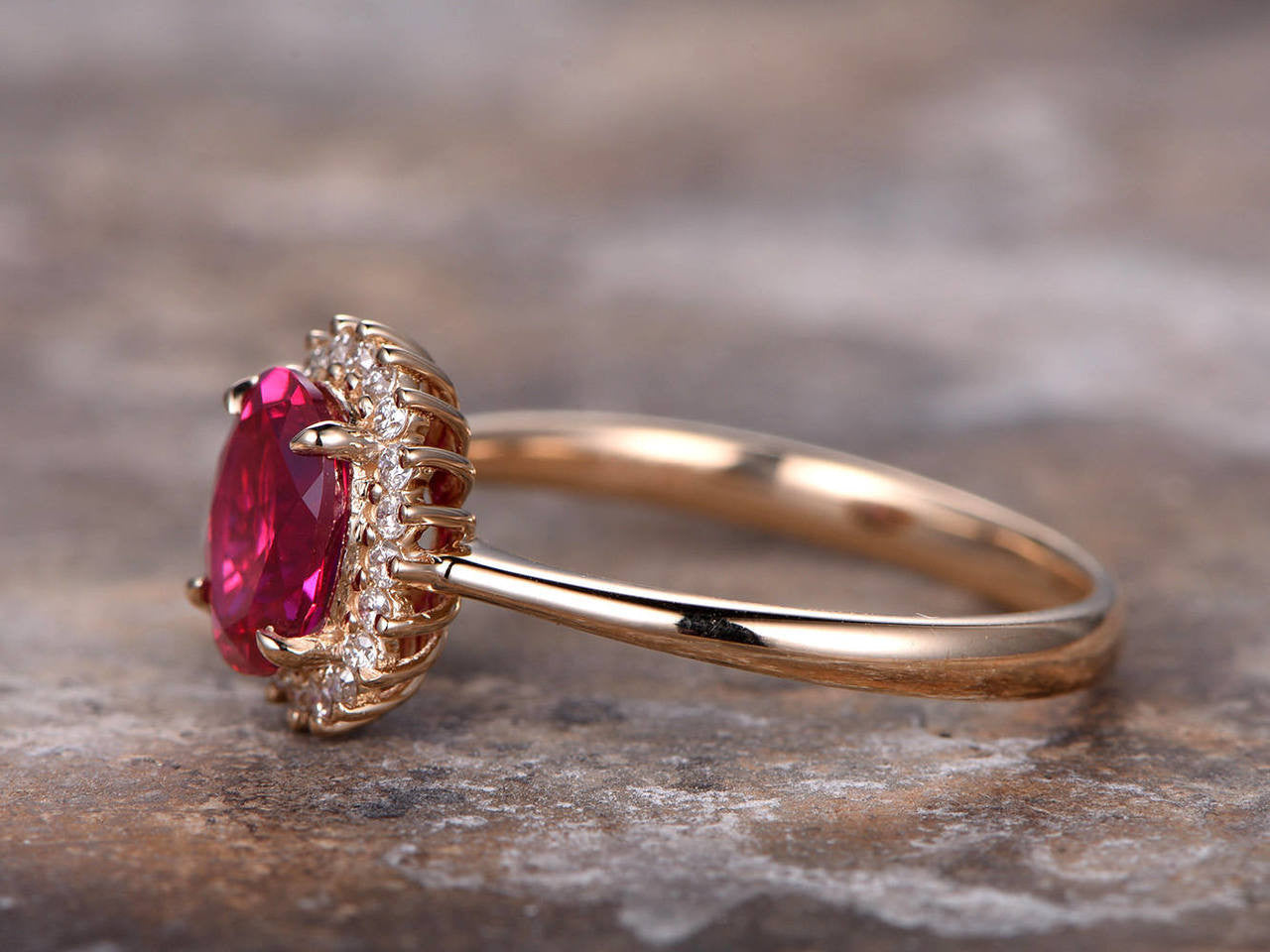 6x8mm Oval Cut Lab-Treated Ruby Engagement Ring - Rose Gold Plated Vintage Bridal Wedding Ring for Women - Perfect for Proposals, Anniversaries & Special Occasions