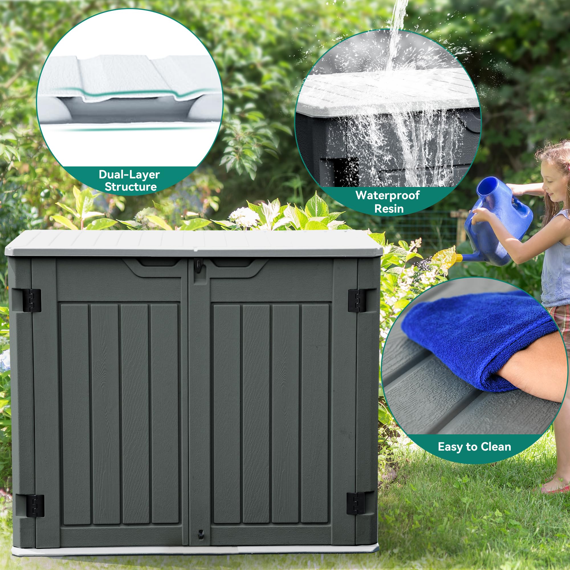 YITAHOME 4.5x4ft Extra Large Outdoor Storage Shed - Waterproof Resin Tool Shed for Garden Tools, Lawn Mowers & Trash Cans - Easy Assembly, Lockable Dark Gray Horizontal Shed - Perfect for Backyard, Garage & Patio Organization