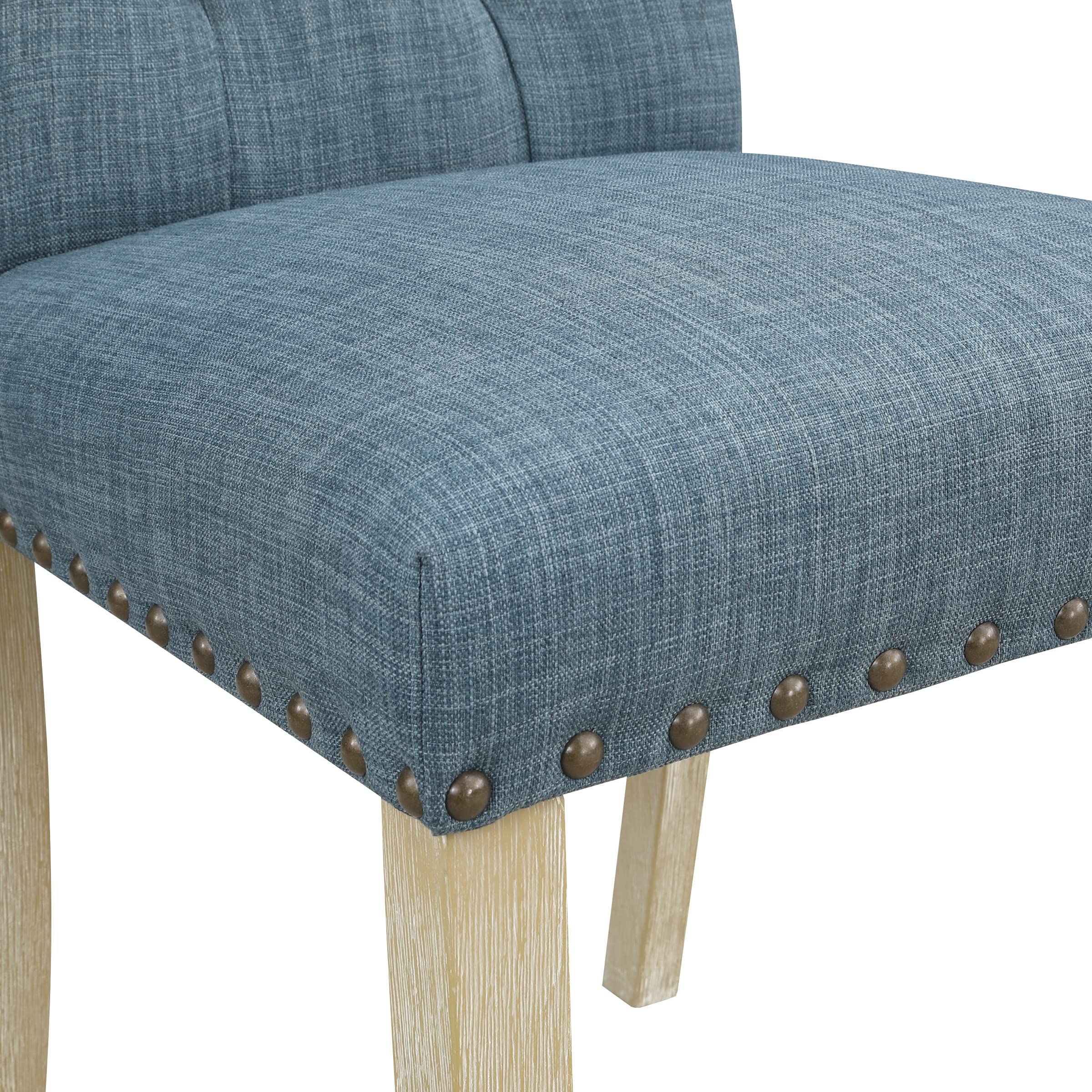 OSP Home Furnishings Preston Dining Chairs 2-Pack - Button Tufted Back, Antique Bronze Nailhead Trim, Indigo Fabric Upholstery - Elegant Kitchen & Dining Room Furniture Set for Home Decor