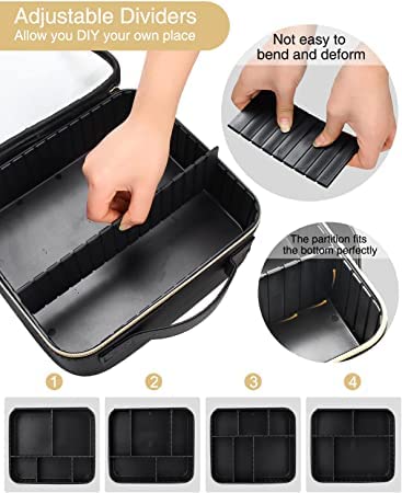 NH Fashion Hub Travel Makeup Case Organizer - Portable Storage for Cosmetics & Brushes (Black) - Perfect for Artists & Travel