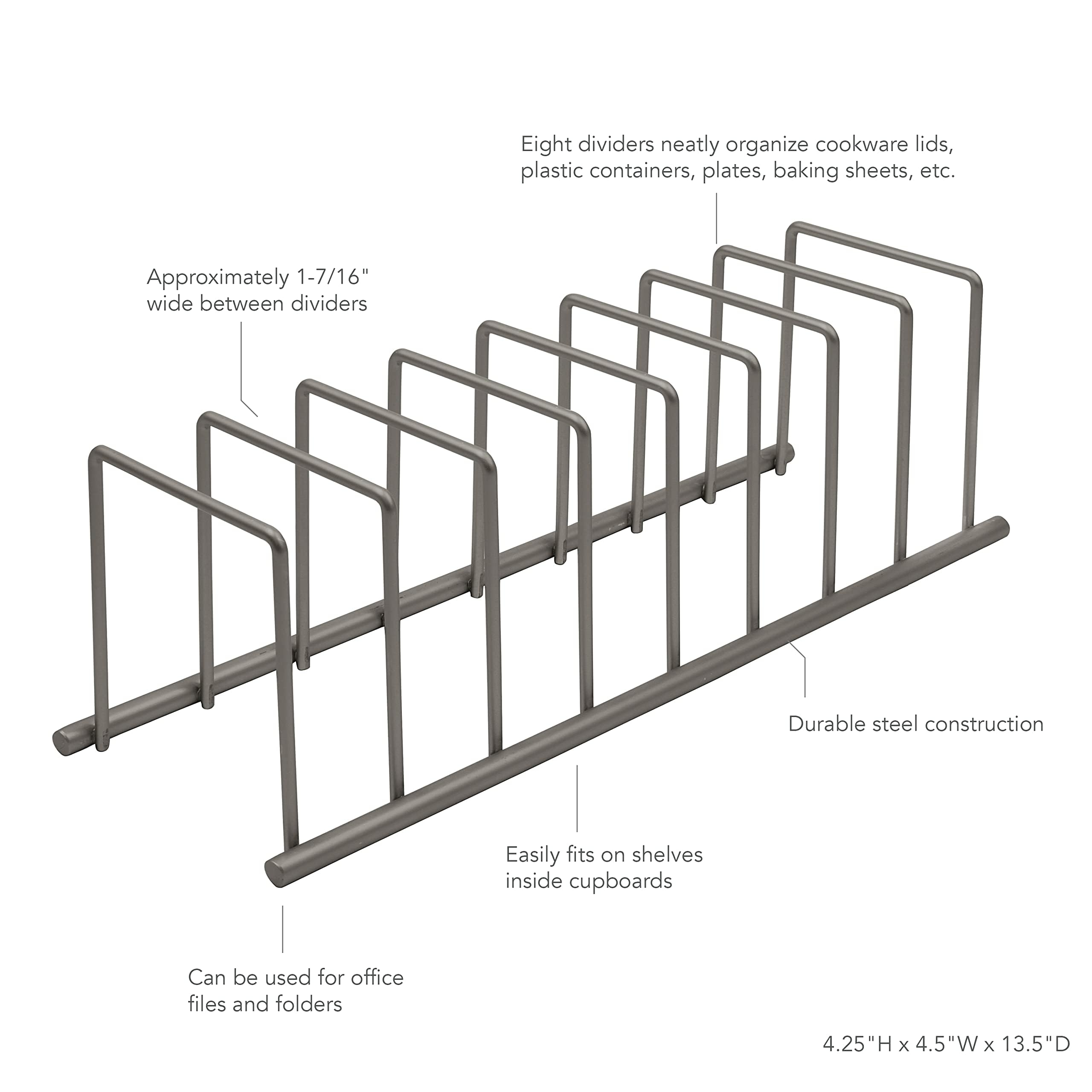 Vervique Emporium | 8-Tier Wrought Iron Kitchen Organizer Rack - Space Saving Storage for Cutting Boards, Cookie Sheets, Baking Pans & Dining Utensils (Metallic Gray) - Perfect for Small Kitchens & Pantry Organization