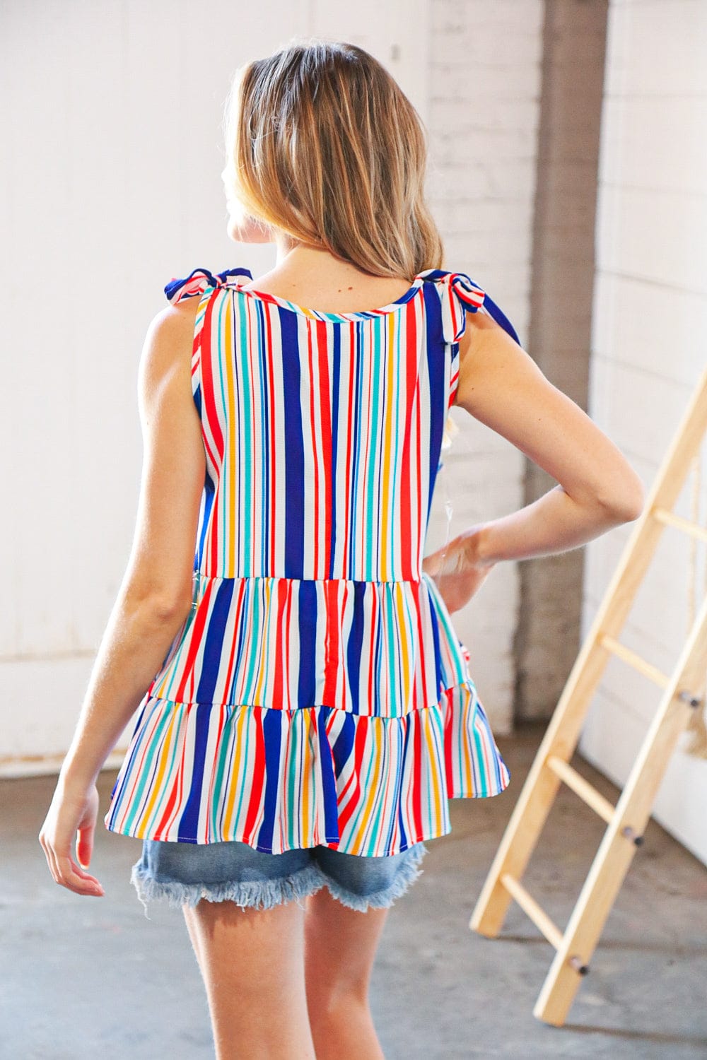 Stylish Multicolor Vertical Stripe Bow Tie Woven Blouse for Women | Elegant Office Wear & Party Outfit