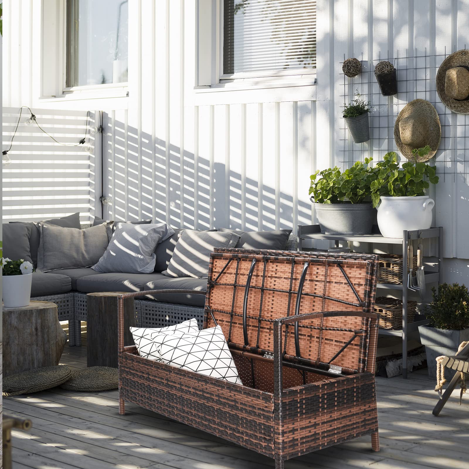 VINGLI 40 Gallon Outdoor Storage Bench - Large Capacity Wicker Deck Box with Cushion, Patio Furniture for Porch, Yard, Garden & Lawn | Weather-Resistant Rattan Design for Outdoor Seating & Organization