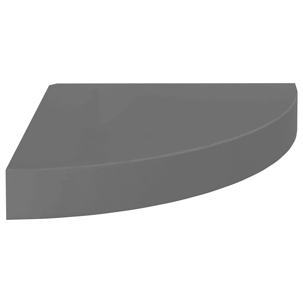 CHARMMA 323894 Floating Corner Shelves Set of 4 - High Gloss Grey MDF Wall Shelves 25x25x3.8 cm - Perfect for Bathroom, Kitchen, Living Room & Bedroom Storage Organization
