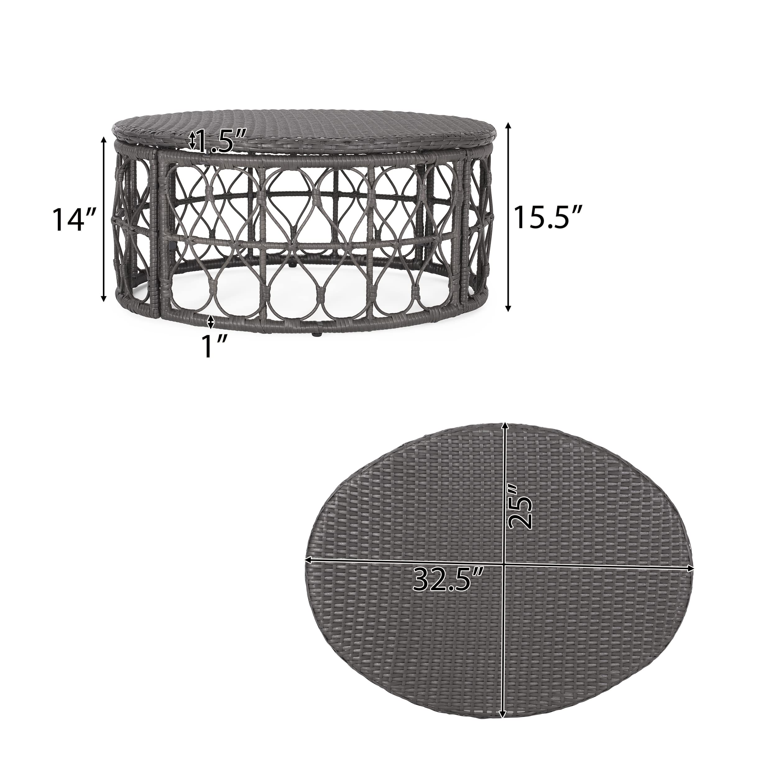 Christopher Knight Home Bruce Outdoor Coffee Table - Weather-Resistant Wicker - Gray - Perfect for Patio, Deck, and Garden Furniture