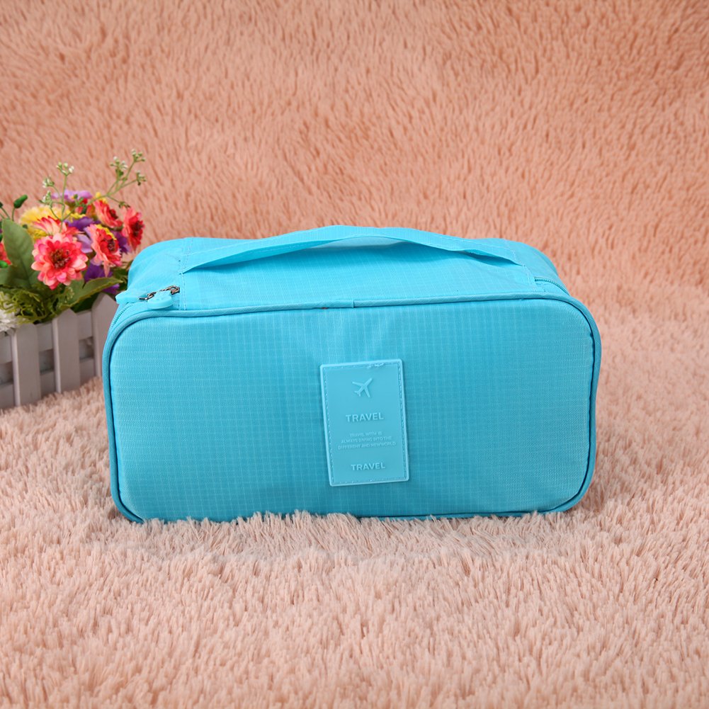 Waterproof Travel Bra & Underwear Organizer Bag - Portable Lingerie Storage Case for Women - Washable Toiletry Organizer (Blue) - Perfect for Vacation, Gym & Business Trips