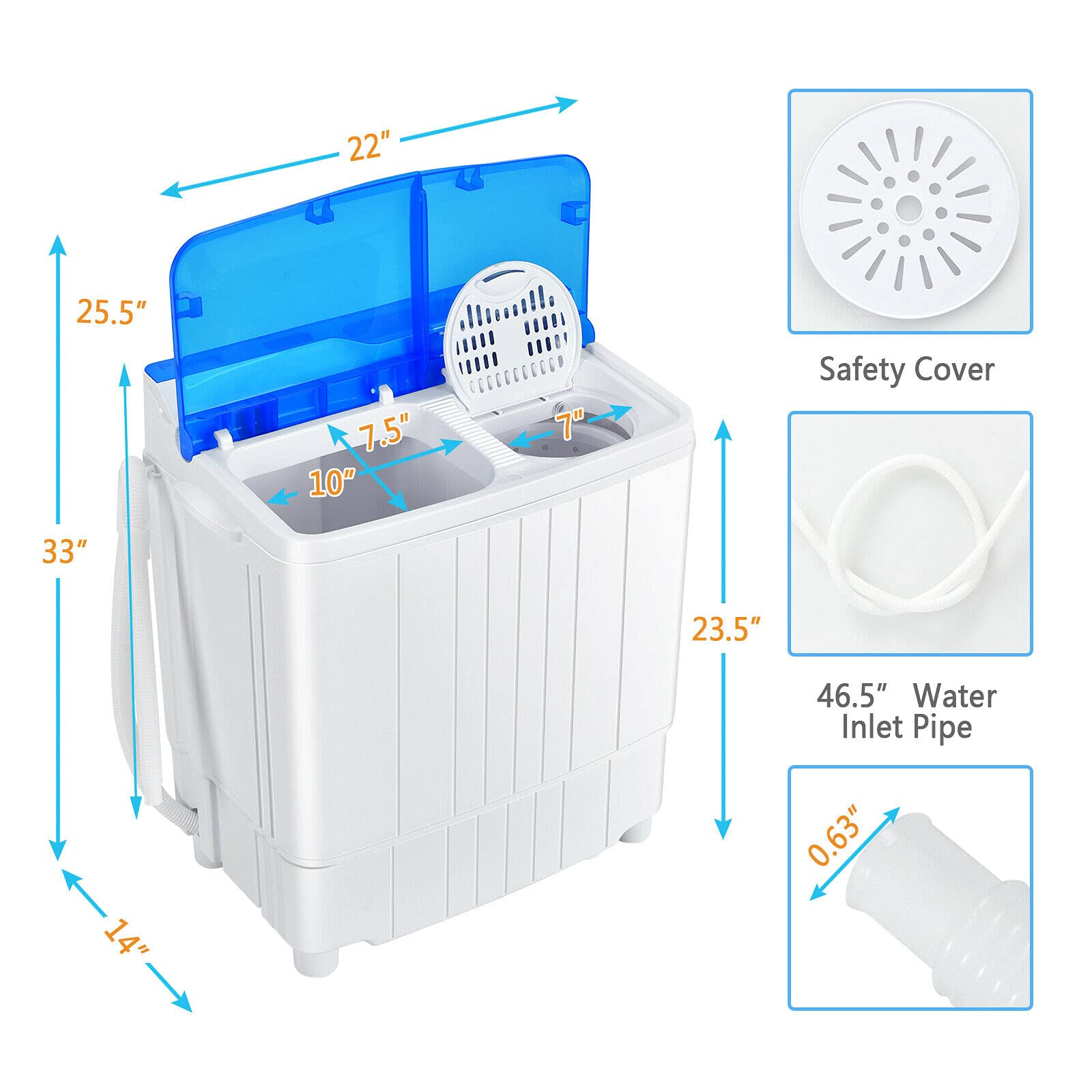Giantex Portable Twin Tub Washing Machine and Dryer Combo - 13lbs Compact Mini Laundry Washer with Built-in Drain Pump, Semi-Automatic Wash & Spin Cycle - Perfect for Apartments, Dorms, Camping, RVs, and Small Spaces