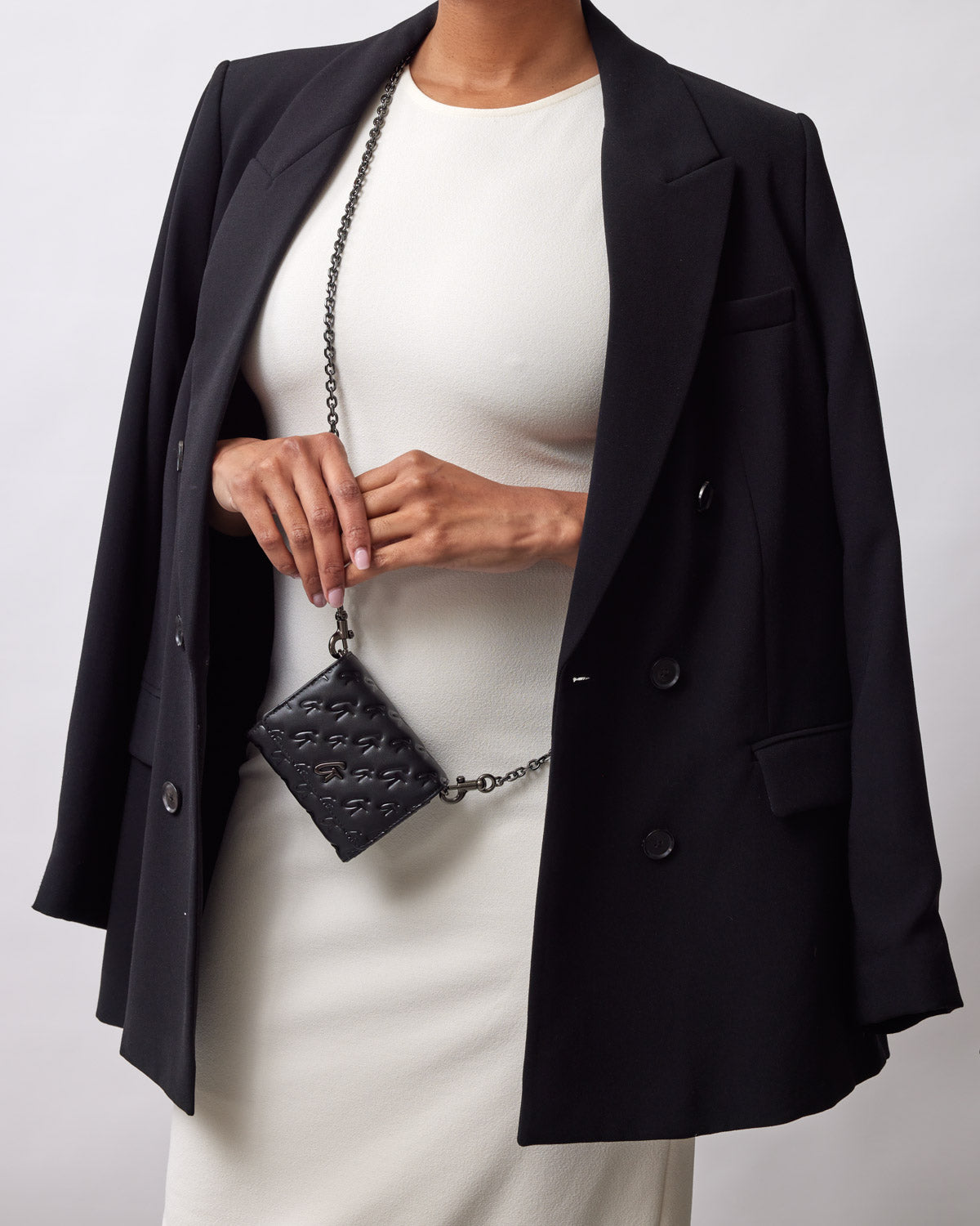 MONOGRAM GUNMETAL Compact Wallet on Chain WOC Crossbody Bag - Black Leather Luxury Shoulder Bag for Women | Perfect for Evening Parties, Date Night & Daily Use