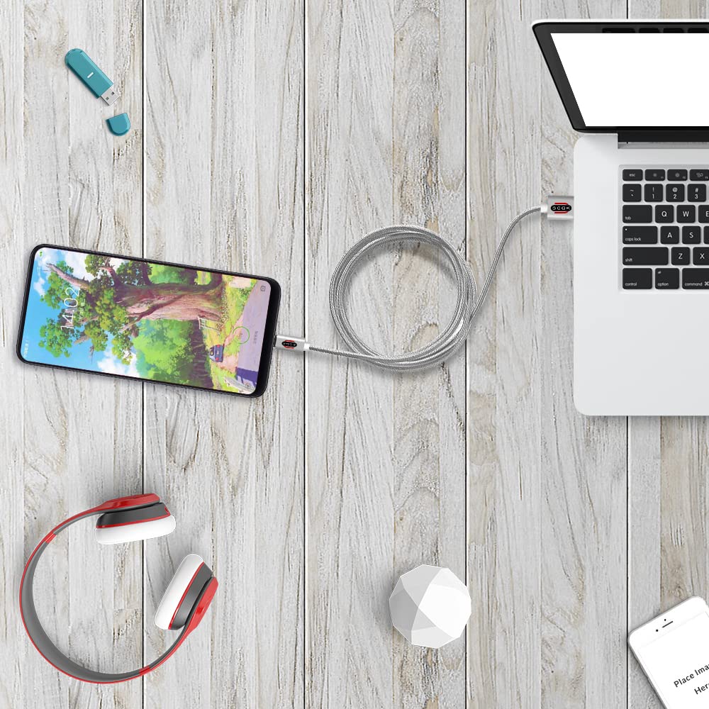 Fast Charging USB C Cable 3A High Speed Sync & Data Transfer Cord for Samsung Galaxy, HTC - Durable Nylon Braided Phone Charger for Home, Office & Travel