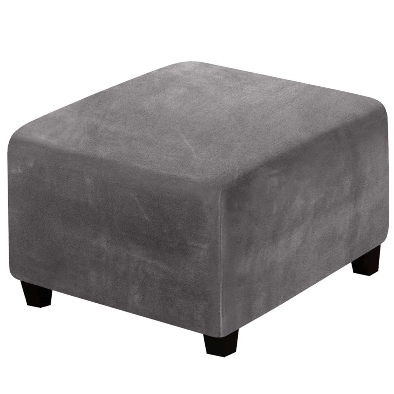Stretch Velvet Ottoman Slipcover - Square Footstool Cover with Elastic Bottom for Folding Storage Ottoman, Grey - Perfect for Living Room, Bedroom & Home Decor