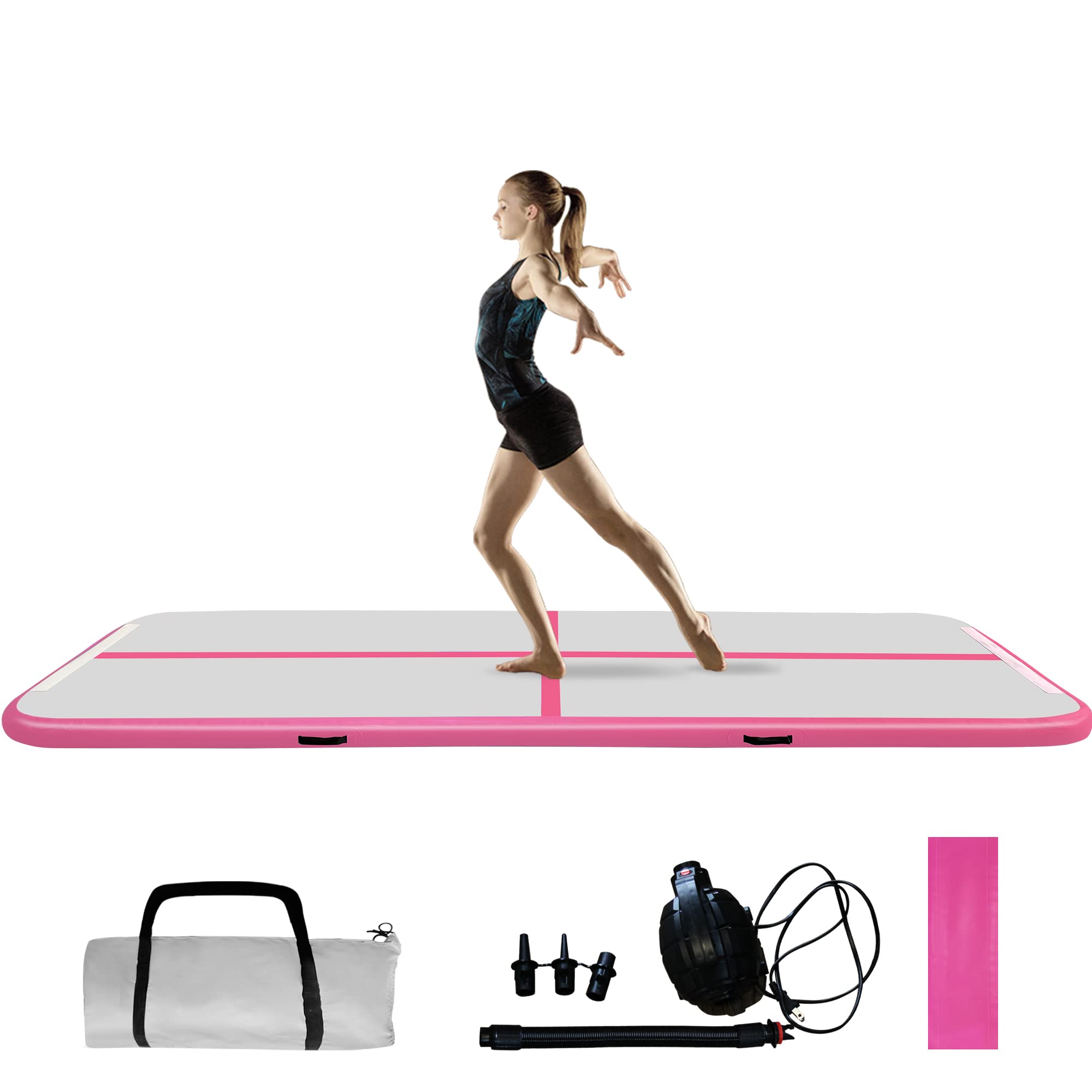 COVERONICS Inflatable Gymnastics Mat 10FT/13FT/16FT Air Tumble Track with Electric Pump & Carry Bag - Portable Training Mat for Home Gym, Cheerleading, Yoga, Backyard & Water Play - Perfect for Kids & Adults Gymnastics Practice
